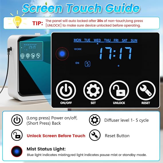 Waterless Essential Oil Diffuser,Hotel Home Aromatherapy Scent Diffuser with APP Control & Touch Screen,Auto Timer,250ml,Cover 1500 sq.ft|Whole House,Large Room Air Freshener for Home,Father's Day