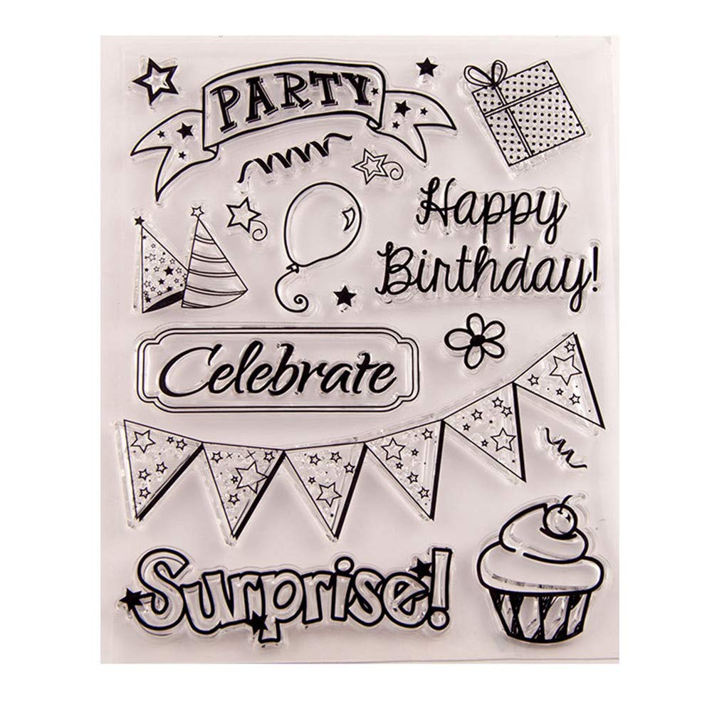 Arriettycraft Type 9 Happy Birthday Clear Stamps For Card Making, Balloon Cake Banners Rubber Stamps Seal For Scrapbooking Photo Album And Other Paper Crafting