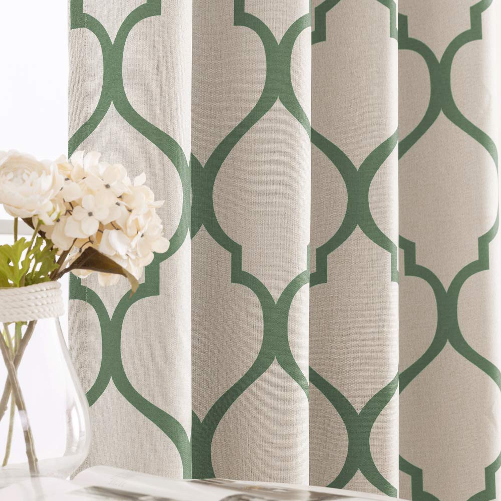 White curtains green pattern