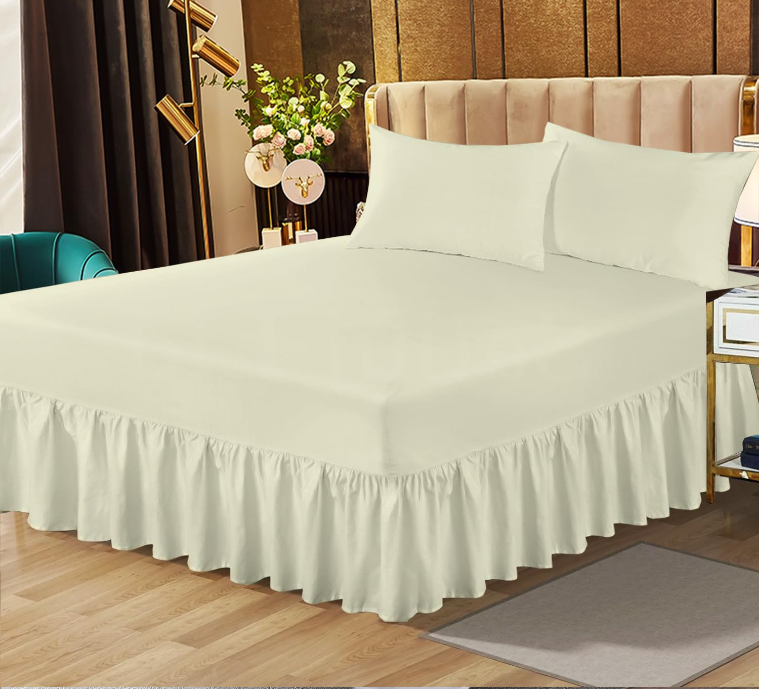 Valance Sheet for Small Double Bed Extra Deep Plain Dyed Non Iron Poly Cotton Bed Mattress Cover - cream - 122 X 190 + 25 cm