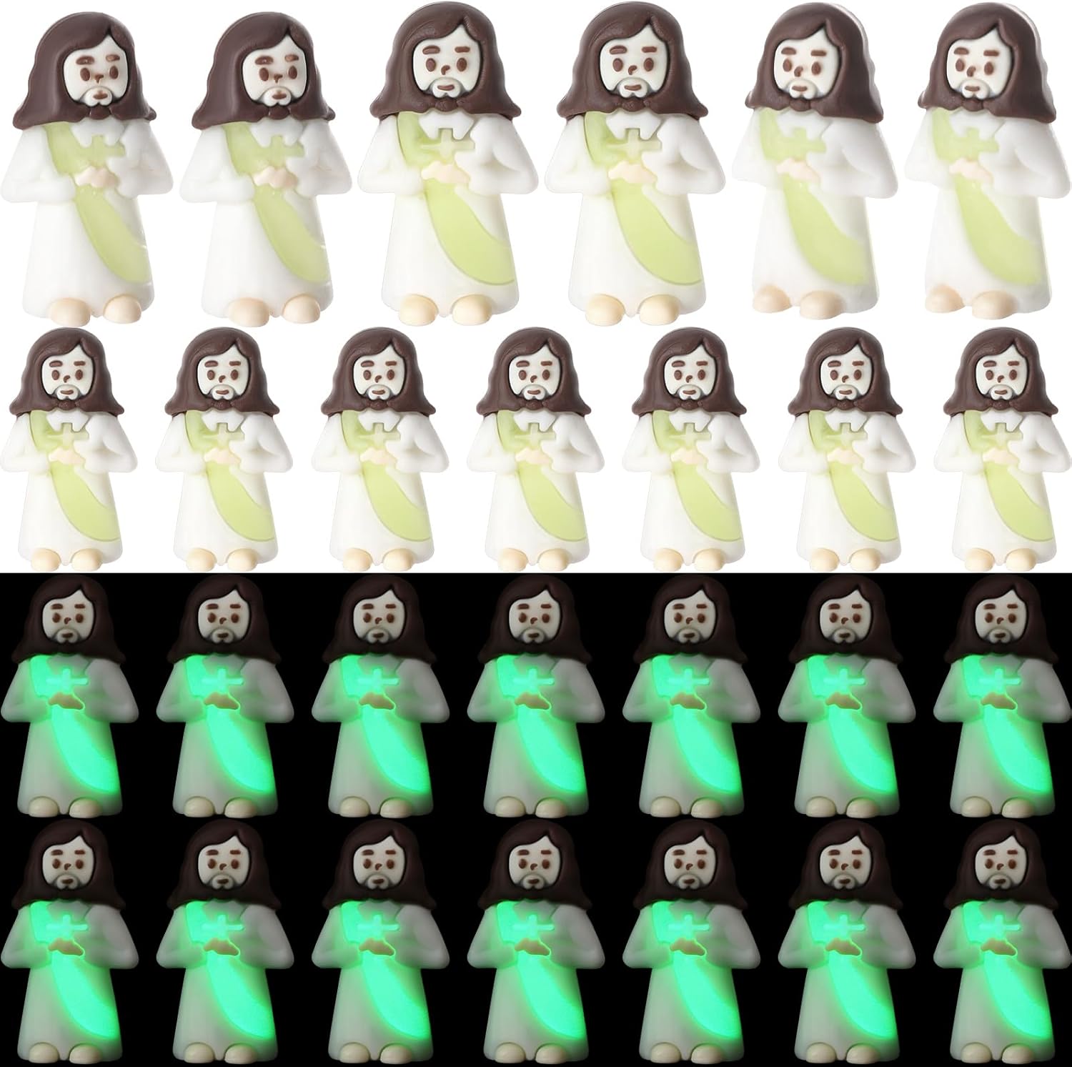 25 Pcs Mini Jesus Figures Glow in The Dark Little Jesus for Easter Egg Fillers,Religious Luminous Pocket Jesus to Hide and Seek,Let Your Light Shine Christ Baptism Party Favors(White)