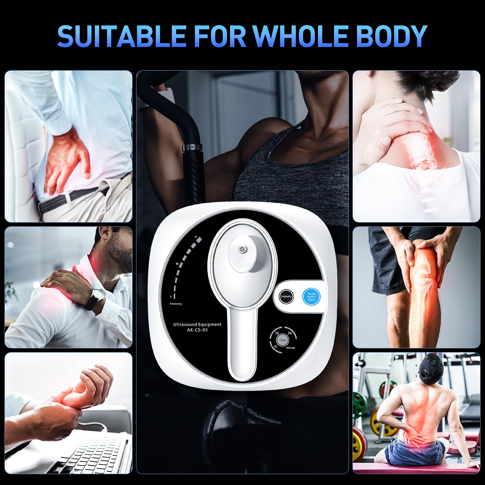 Macchina per Terapia ad Ultrasuoni, Dispositivo Portatile per Massaggi per Alleviare il Dolore Muscolare e Articolare, Ingranaggi di Regolazione a 3 Livelli Massaggiatore ad Ultrasuoni per (Bianco 03)