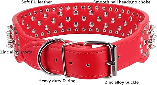 Miniatura 9 de PU - Collar para perro de piel sintética ajustable de 2.0 in, tachonado con clavos, Rosado
