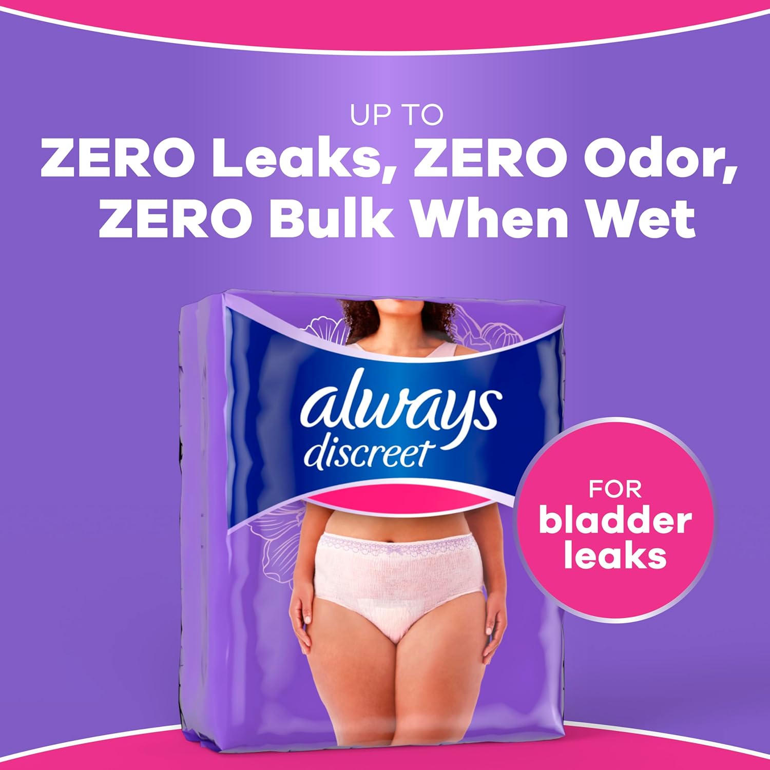 Always Discreet Adult Diapers for Women, Incontinence Underwear, Postpartum Essentials, Disposable Briefs, Max Absorbency, Bladder Leak Protection, Extra Large/XL, 26ct