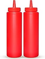 BRIGHTFROM 8oz Red Condiment Squeeze Bottles, BPA-Free Wide Neck Squirt Bottles for Ketchup Mustard Sauces - 2 Pack
