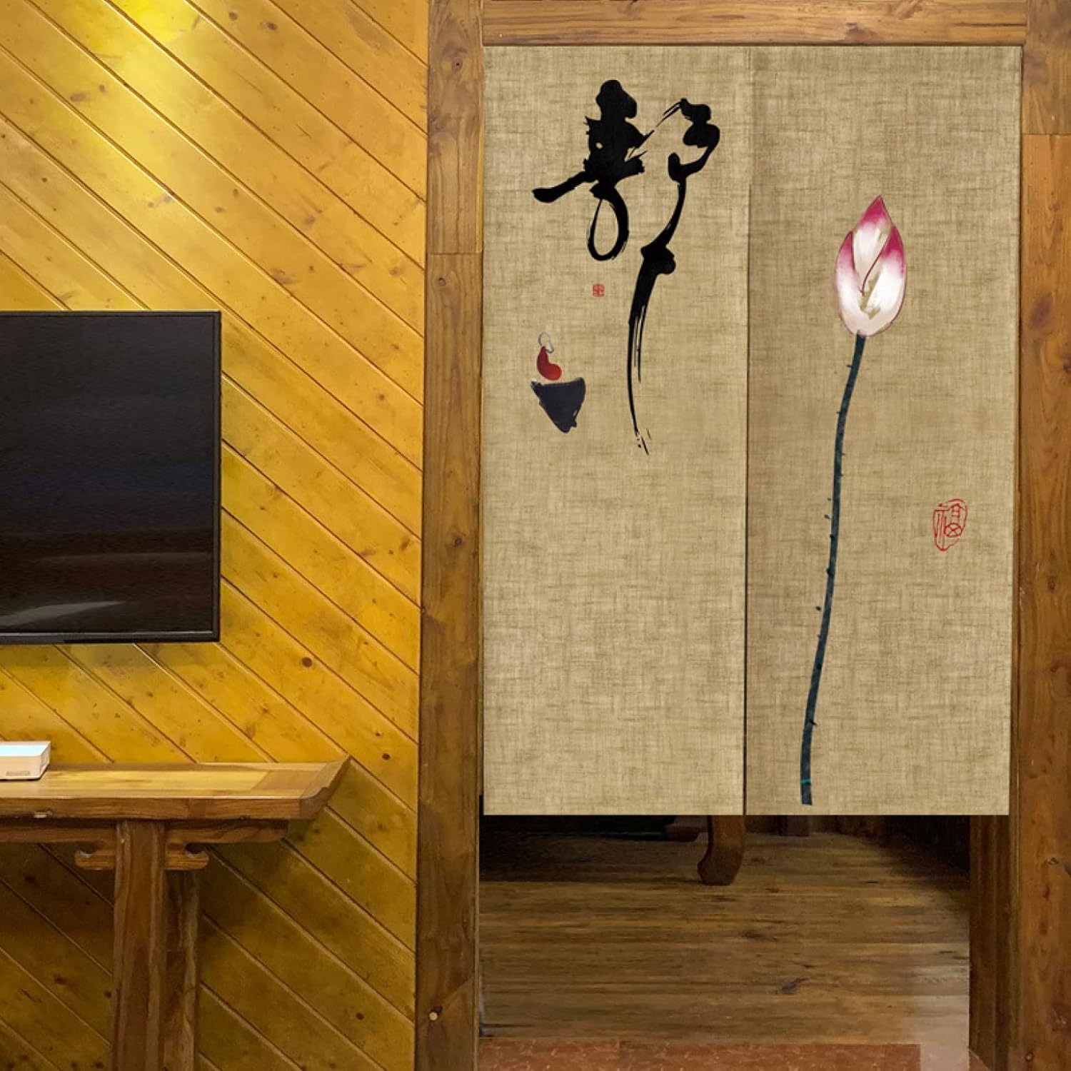 のれん 暖簾 ドアカーテン カラー03 和風 目隠し 間仕切りカーテン ロング 綿麻 玄関用 遮光ドア 窓 装飾 遮熱 65*120