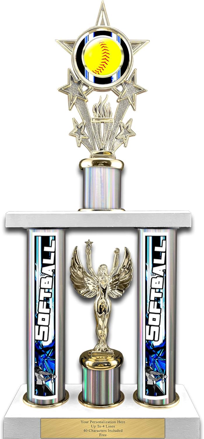 22" Action Matrix Softball Silver Flute 2 Column Trophy, Custom Softball Trophies with Personalized Engraving - WWH116FS-SBAMB