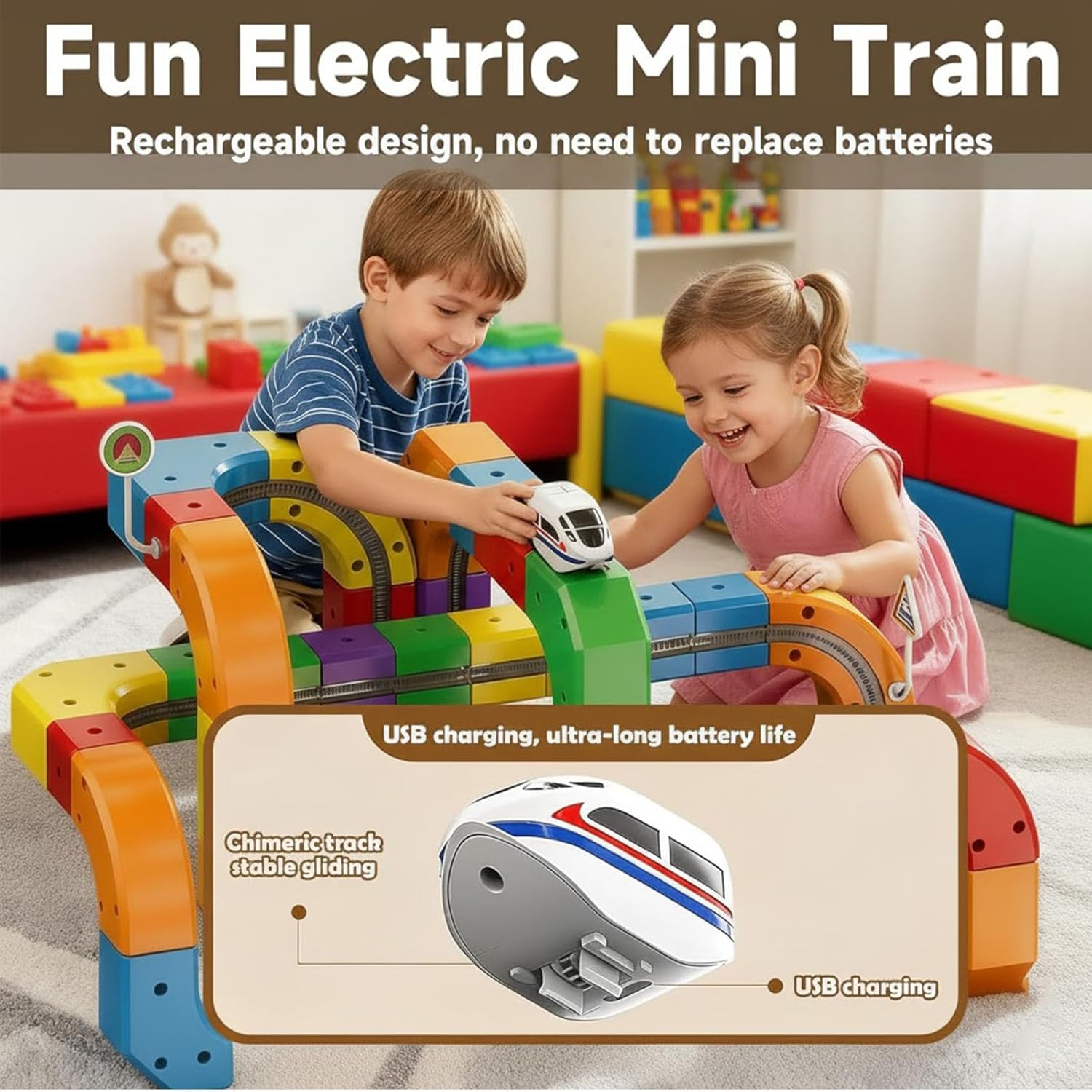 Track Fusion Magic Rail Cube Electric Train Set with Motorized Train, Built-in 3D Layouts Gravity Defier, DIY Modular Track Track for Building Creative Track (123pcs)