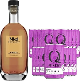 Nkd Distillery Whiskey Alternative Premium Non-Alcoholic Spirit - Zero Alcohol - With Q Mixers Light Ginger Beer [ 15 Pack ]