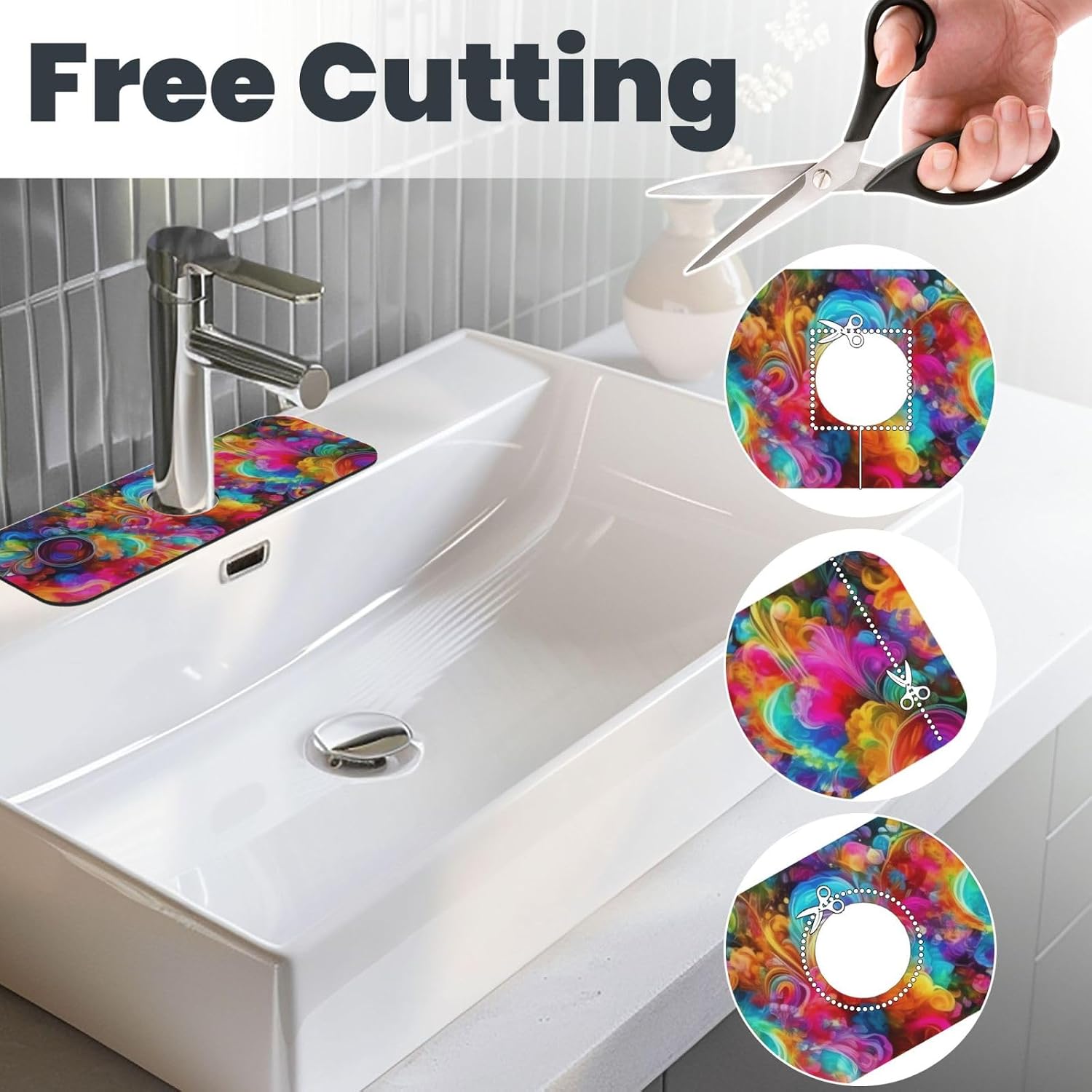Faucet Mat for Kitchen Sink, Super Absorbent Sink Splash Guard, Fast Drying Mat Bright Beautiful Colorful Art Sink Gadgets Splash Guard Behind Faucet Drip Catcher for Bathroom, 15"x 5.5" image 3