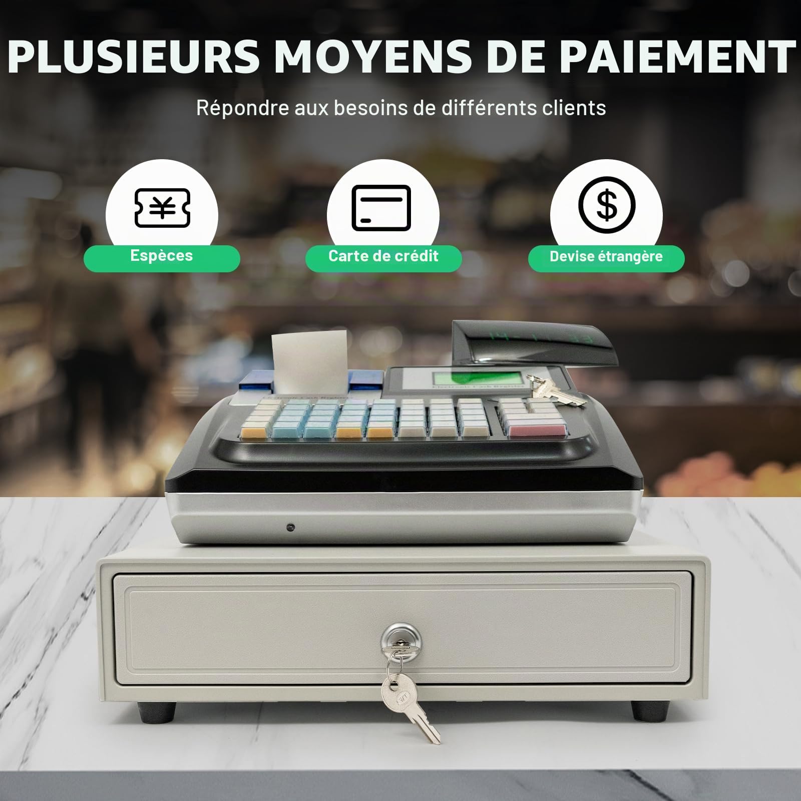 Calculatrice électronique KumuJ Vente au détail Système POS Tiroir Solide Avec 48 Touches 40W Écran Numérique Équipé pour le Commerce, Calculatrice pour Petites Entreprises