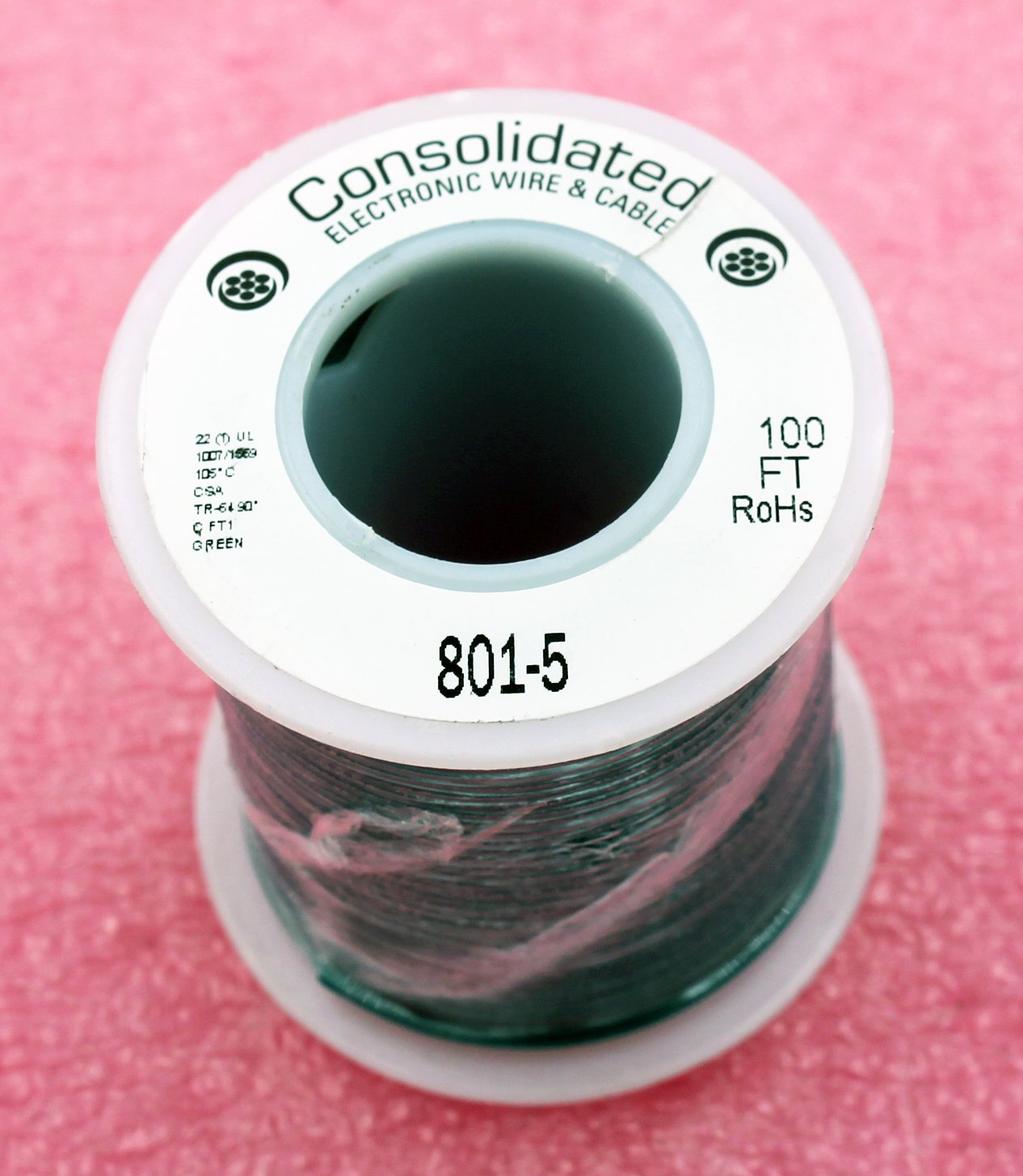 Solid Core GREEN Wire 22 Gauge 100ft Spool
