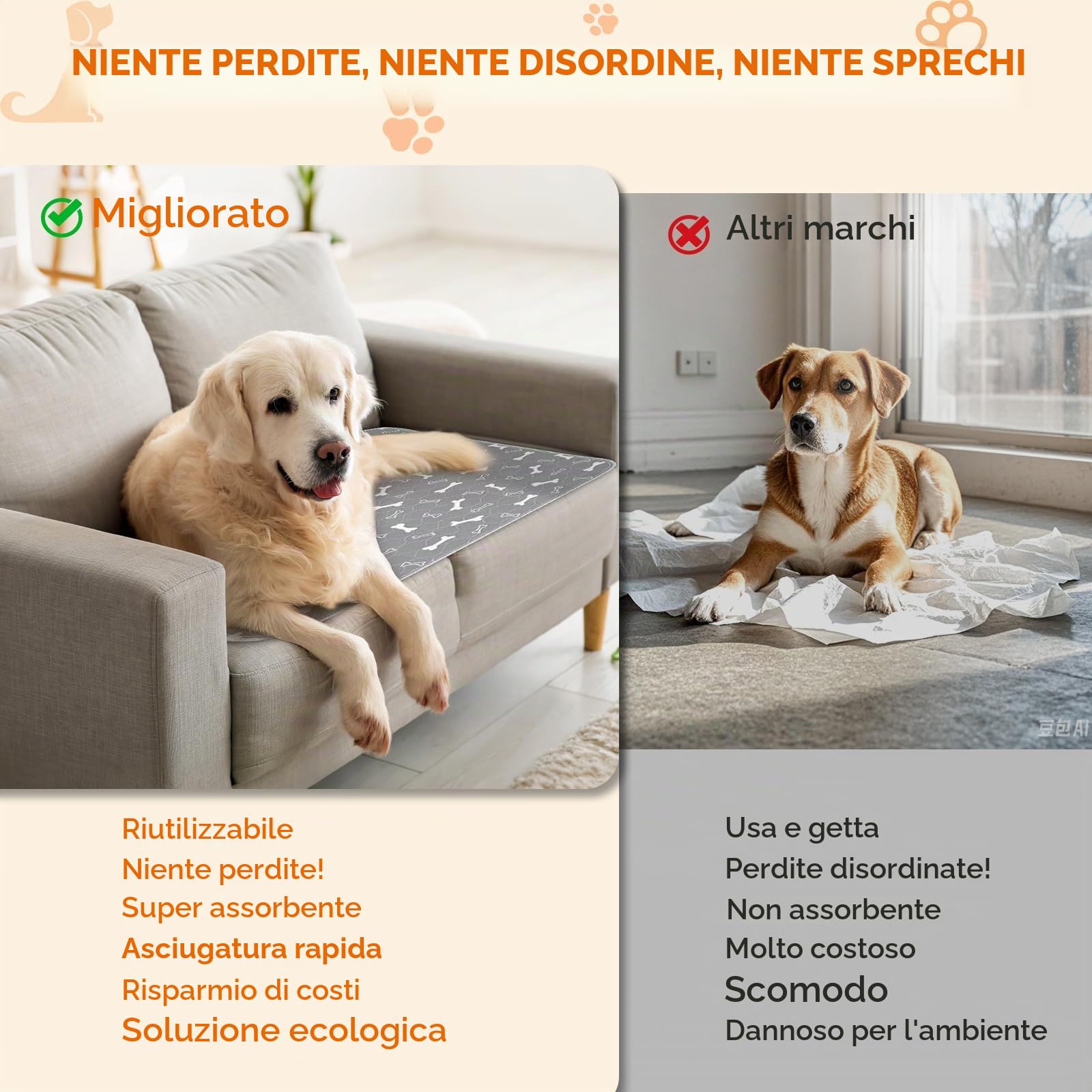 Baodan Traverse Cani, 2pc Traversine Lavabili per Cani 122x152cm Assorbenti | Antiperdita, resistente, per cani, tappetino per la pulizia del cane con fondo antiscivolo, apprendimento della pulizia