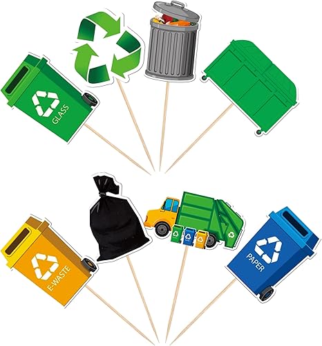 Miniatura 3 de 40 piezas de cubos de basura para cupcakes de doble cara para camión de basura para gestión de residuos de basura, tema de reciclaje, baby shower,