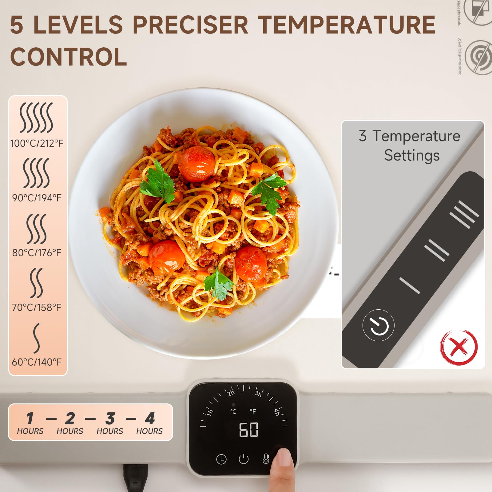 Food Warming Mat for Buffet, LNAKIO Electric Warming Tray,Silicone Heating Mat with 5 Temperature Levels& Auto Shut-Off Keep Food Warm at Party,Food Warmers for Parties, Gatherings,Everyday Use