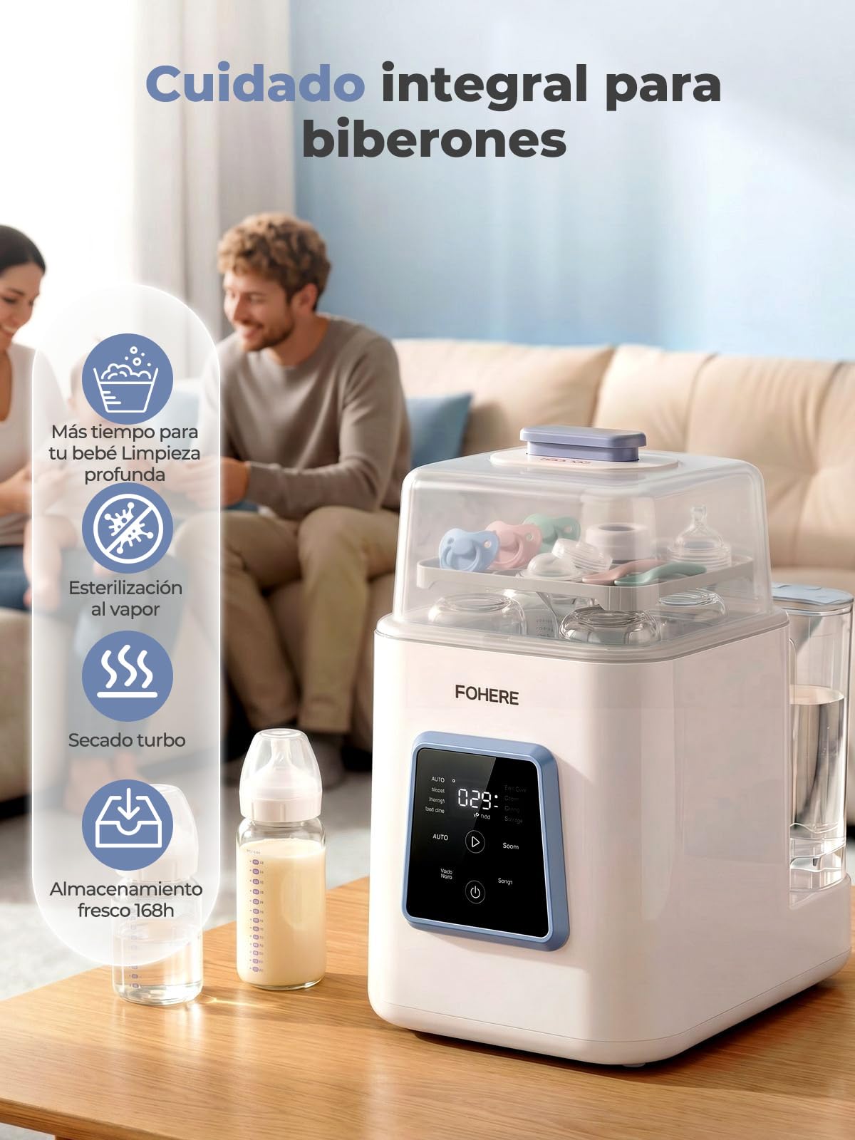 Lavavajillas de Biberones 4 en 1 | Limpiador, Esterilizador, Secador y Almacén | 28 KPa, ciclo rápido de 19 minutos, 168H almacenamiento estéril de, Piezas de Extractores y Bebés