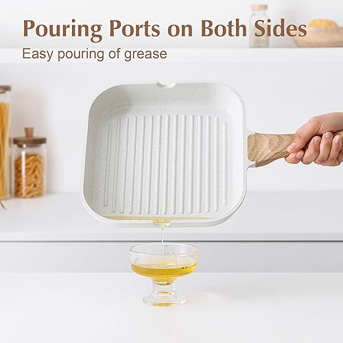 Miniatura 5 de SENSARTE Sartén de cerámica antiadherente para estufas, sartén cuadrada con boquillas de vertido, sartén duradera no tóxica para todas las estufas