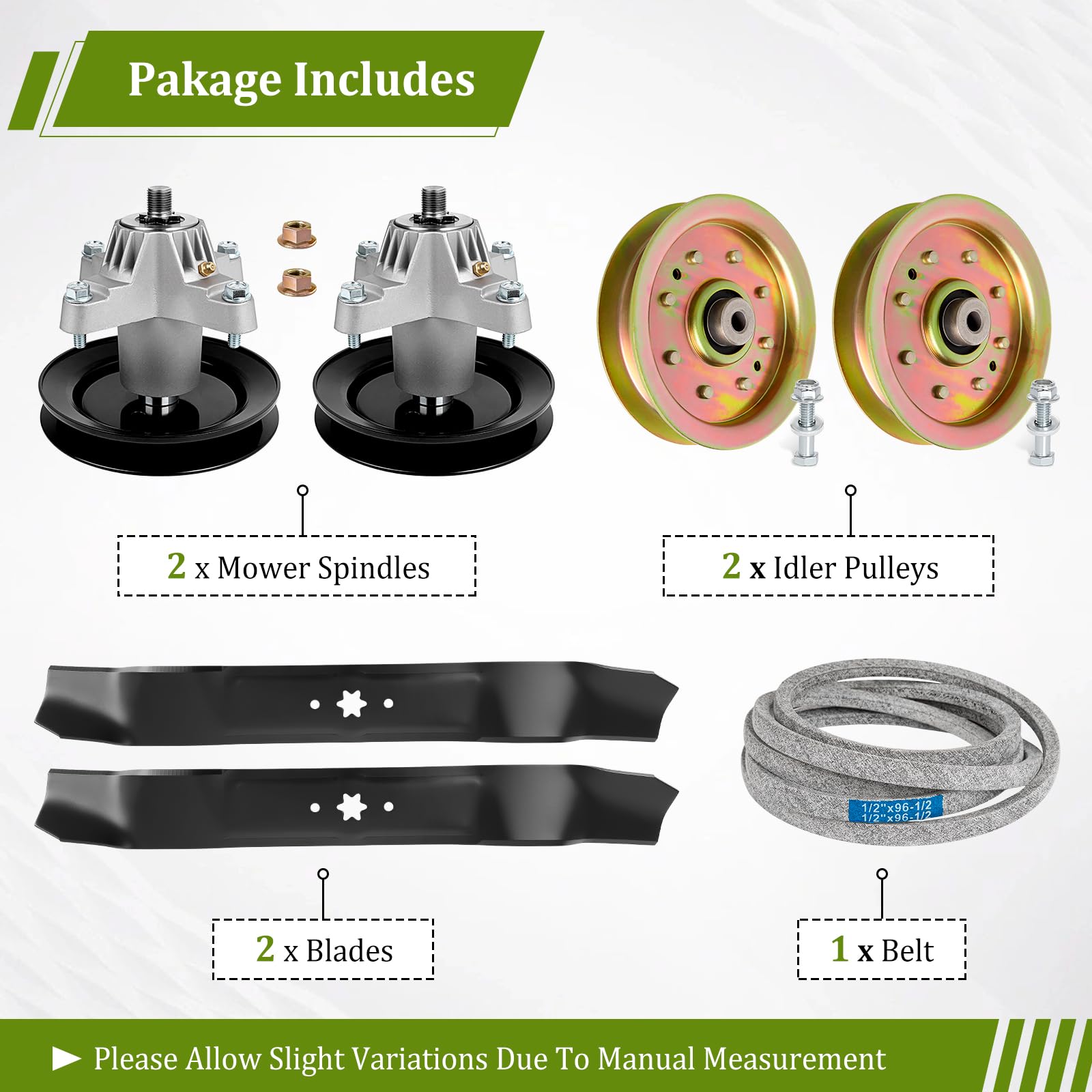 Paquete de 2 husillos 918-04456 618-04456, paquete de 2 cuchillas 742-0616, 2 unidades 956-04129 tensores, correa 754-04060, compatible con máquinas MTD T Roy Bilt Huskee Yard blanco para