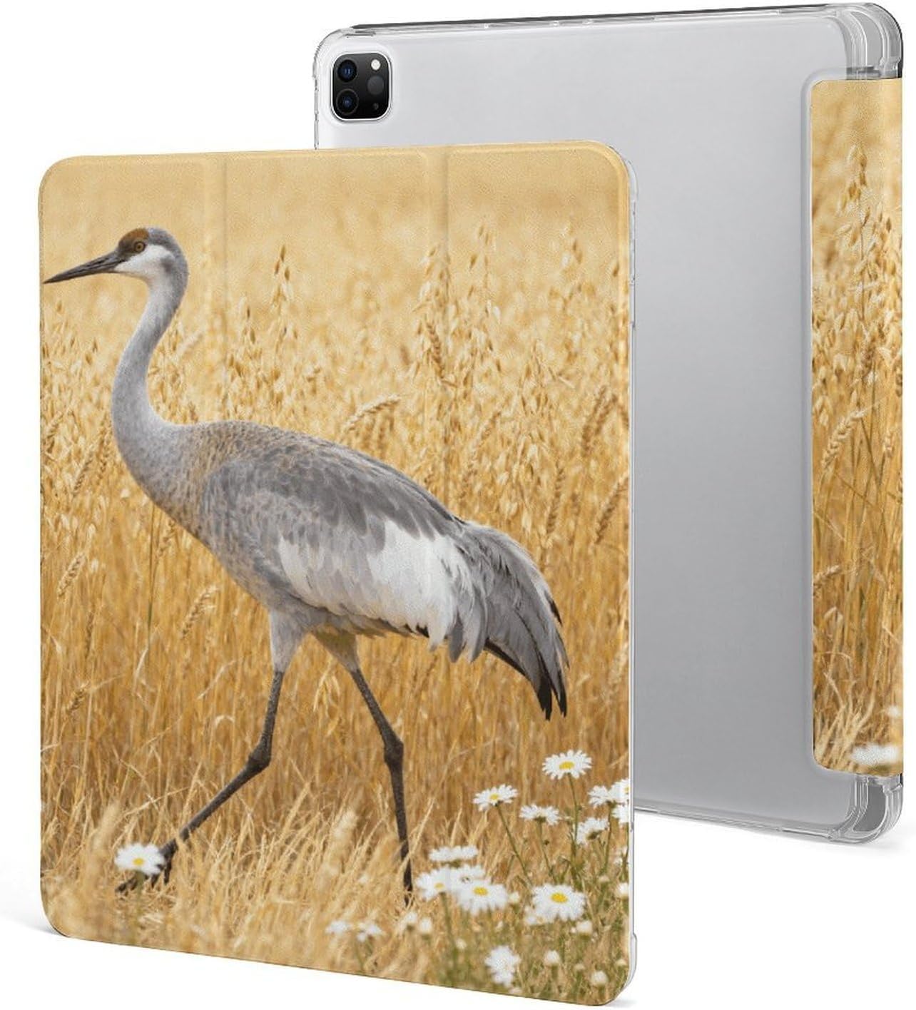 Sandhill Crane Oats 12.9 in Trifold for iPad Case with Pencil Holder