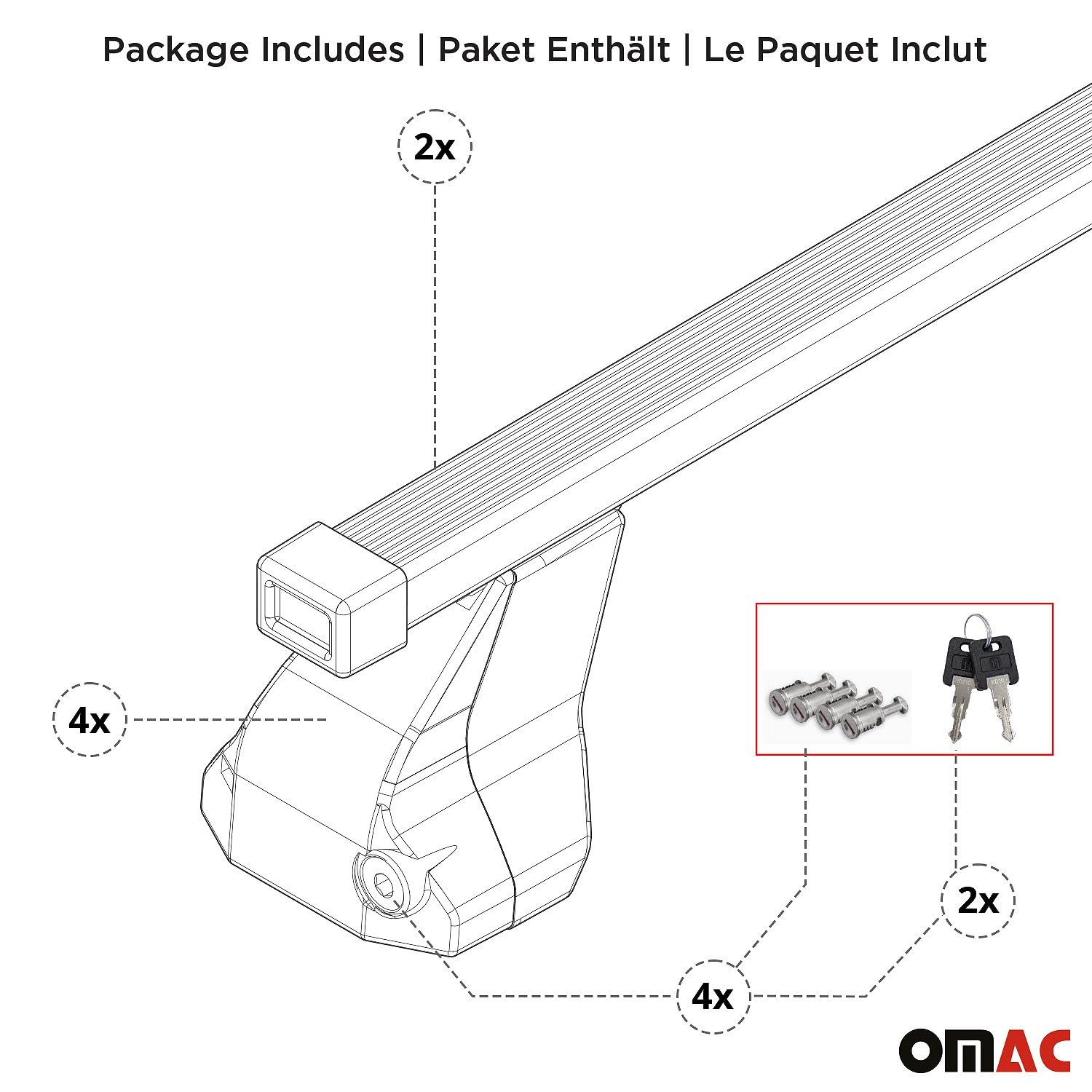 Menabo Barres de toit compatibles avec Mercedes Classe B W246 2011-2018 en acier 75 kg Noir 2 points de fixation pour porte-vélos, coffres de toit, porte-skis, verrouillables