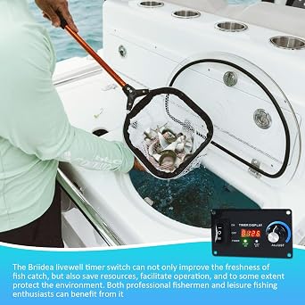 Briidea 12V Smart Livewell Aerator Timer with LED Screen, Auto/Manual Modes, Waterproof Corrosion-Resistant Metal Panel, Precise Oxygen Control in Fishing Boats & Bait Tanks