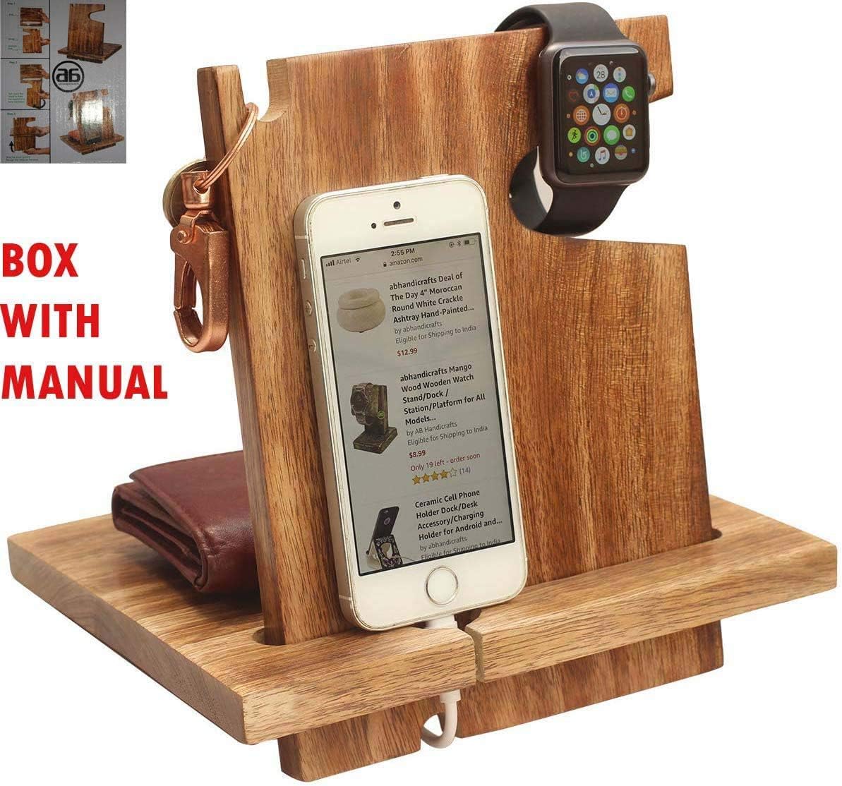 70% оƒƒ Evеrуthіng New Year Deals - Wooden Docking Station All in one - Nightstand Organizer Charging Station - Cell Phone Stand - Watch Organizer, Holds Keys, Wallet Gift for Dad, Husband.