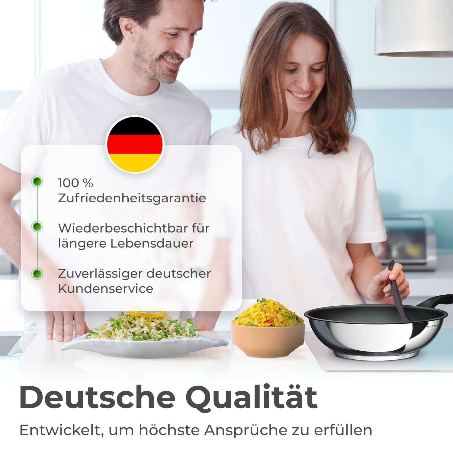 KLAMER Edelstahl Wokpfanne Induktion 28 cm, hochwertige Profi Edelstahlpfanne, Induktionspfanne antihaftbeschichtet, backofenfest & spülmaschinengeeignet