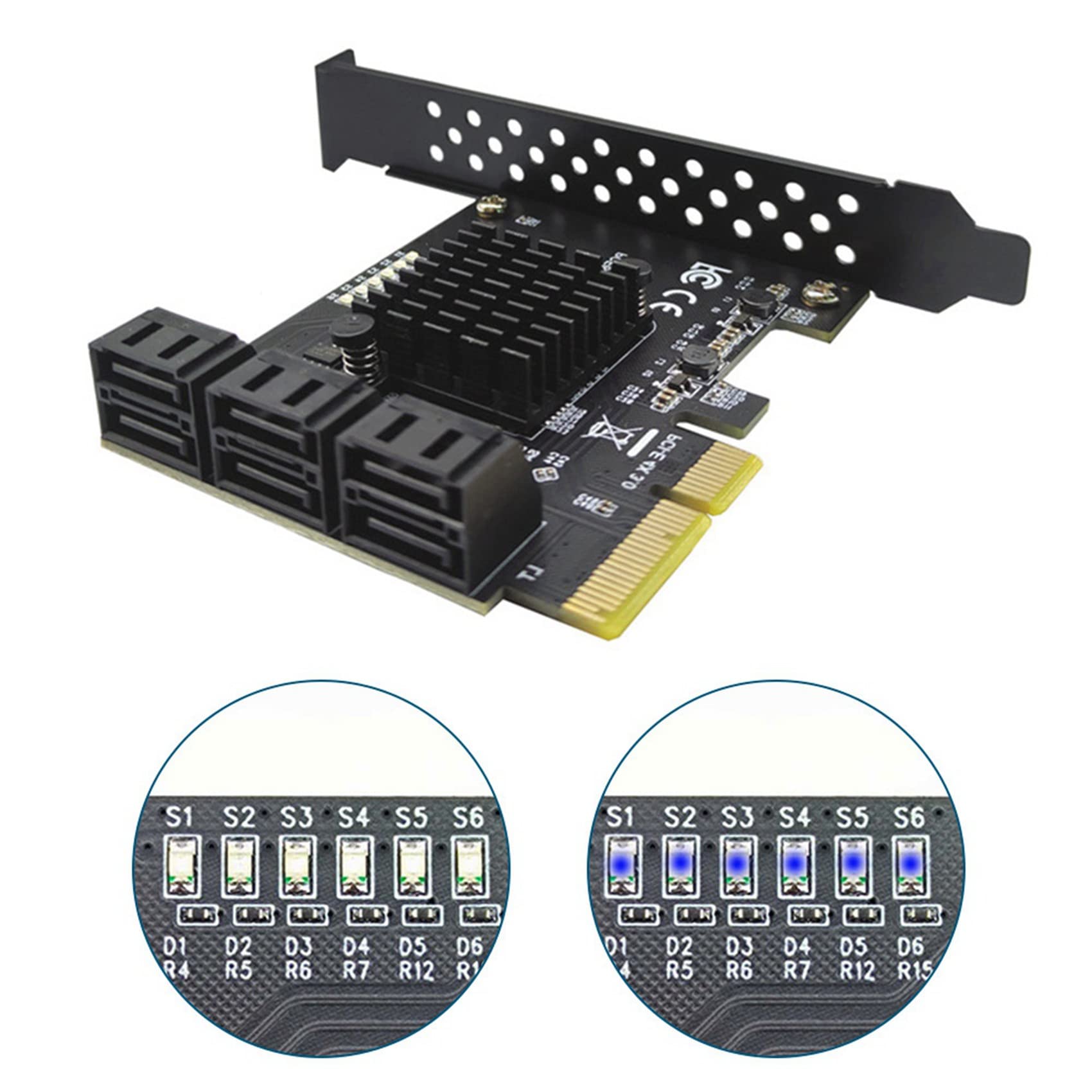 2X Carte Contrôleur 6 Gbps SATA 3.0 vers PCI-E 1X Carte D'Extension PCIe SATAIII 6 Ports Convertisseur D'Adaptateur