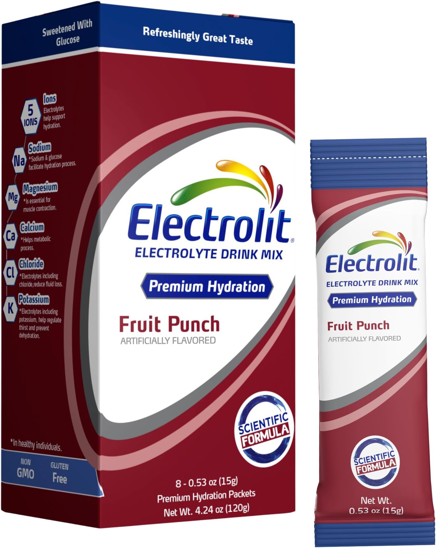 Electrolytes Powder Packets, Fruit Punch 8 Pack, Powdered Hydration Packets for Dehydration & Rehydration, Post Workout Flavored Hydrating Drink Mix, Gluten Free Daily Water Enhancer Sticks