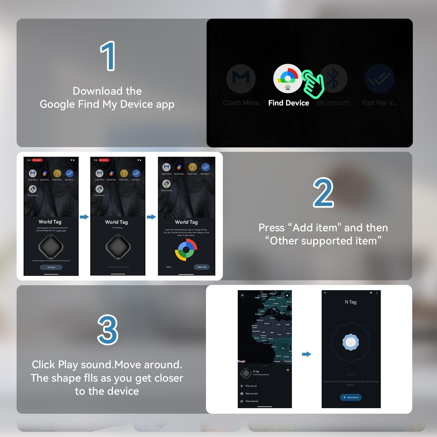Smart Tag Android, Air Tag Localizzatore Bluetooth Compatibile con Trova dispositivo (Solo Android) Tag per Chiavi,Bagagli,Borse,Zaini,Impermeabile IP67 (nero, 2 pack)