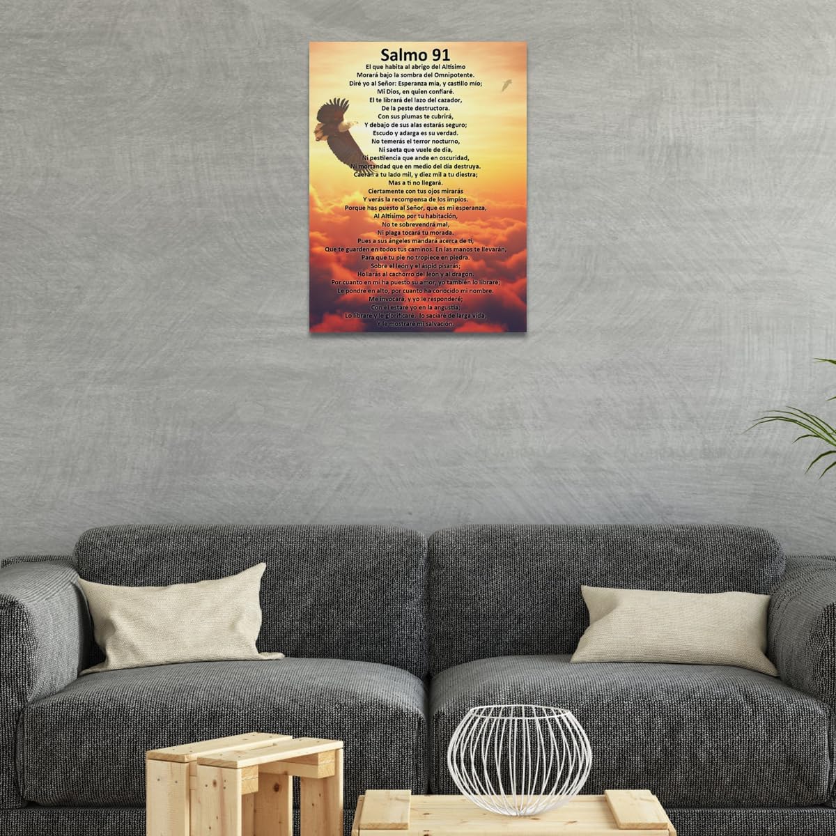 Psalm 91 Wall Art in Spanish – Christian Bible Verse Canvas Print, Salmo 91 en Español for Home Decor – Framed Scripture Poster for Living Room, Bedroom, Office, Religious Gifts (30*40cm/11.8*15.7in)