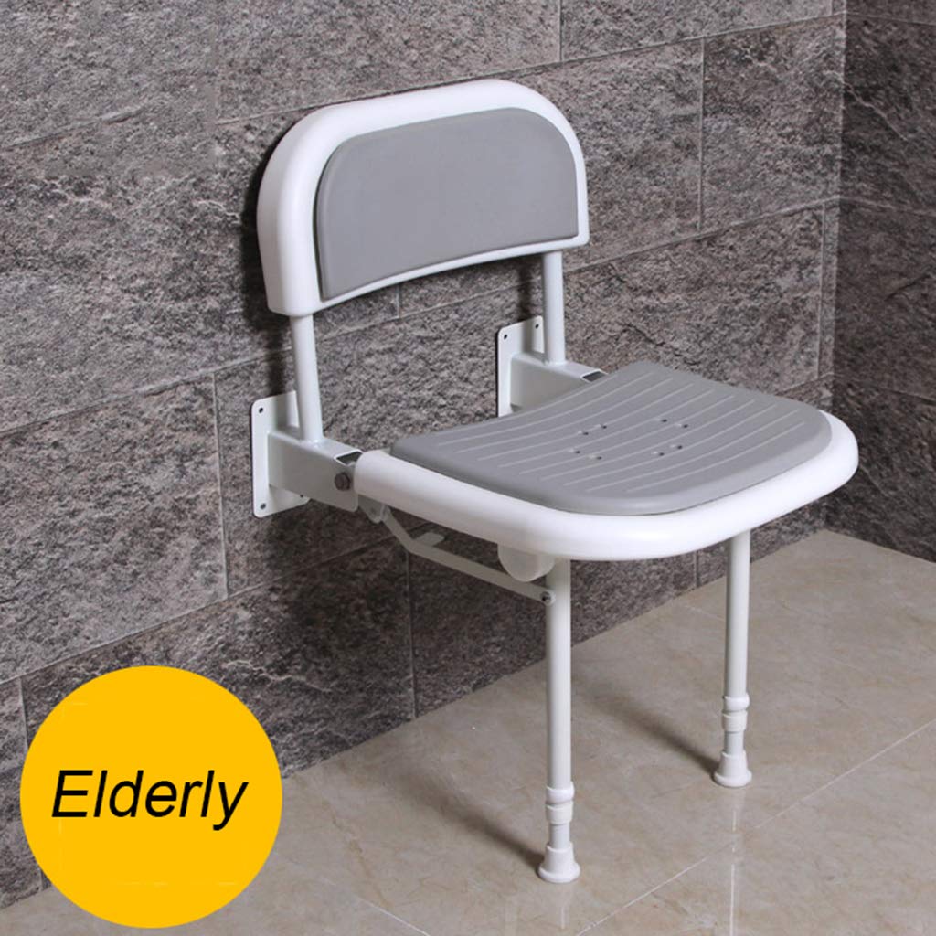 Plegar Silla de Ducha Soporte de Pared médico Taburete De Baño Asiento Antideslizante con apoyabrazos de Respaldo, Independencia y Estabilidad, para Ancianos discapacitados