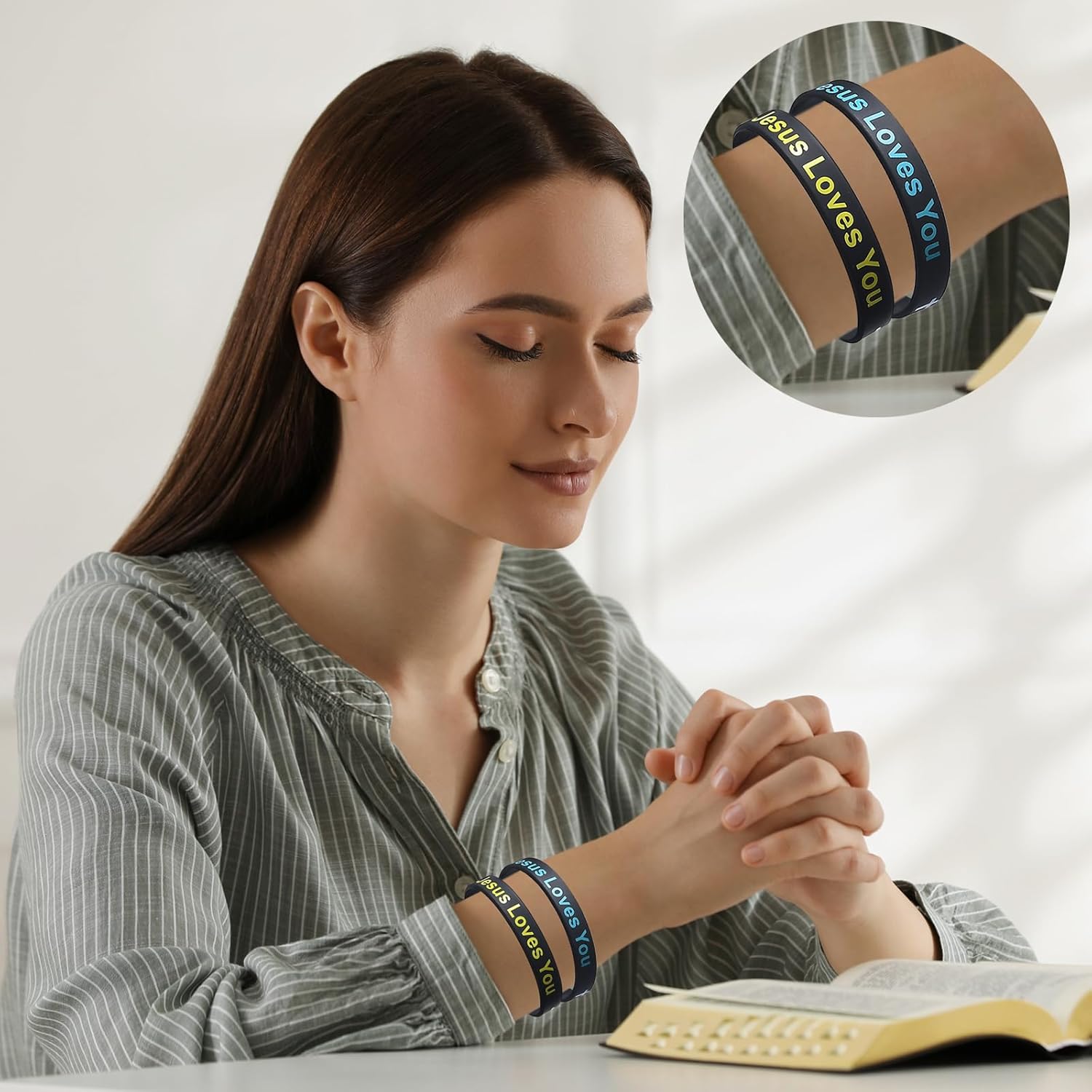 Jesus Loves You Silicone Wristbands Colorful Rubber Bracelets Motivational Rubber Wristbands Christian Bracelets Silicone Inspirational Bracelet for Men Women Party Favors (Black) - Image 5