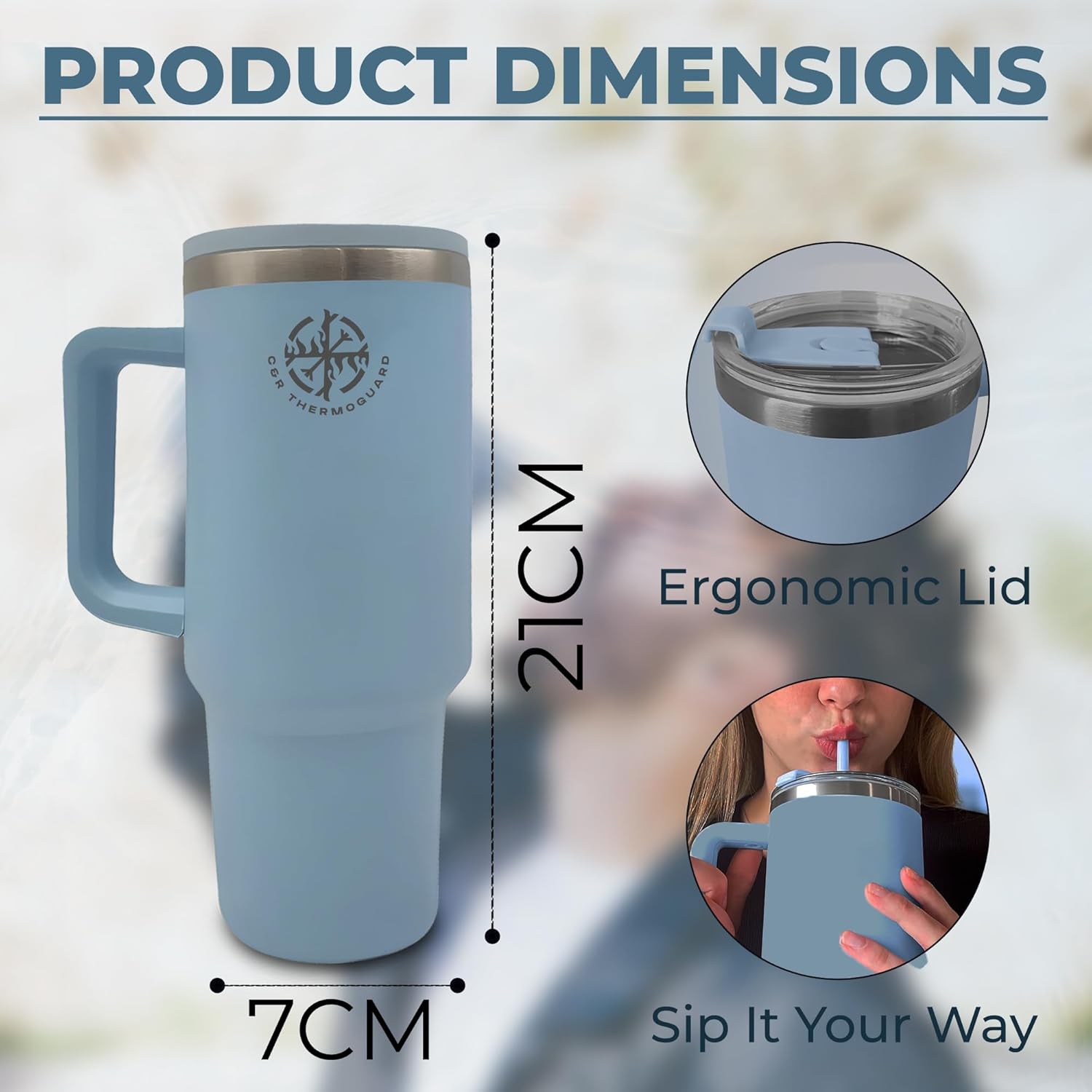 Tumbler with Handle and Straw Lid, Insulated Cup Reusable Stainless Steel Water Bottle Travel Mug, Modern Cupholder Friendly Vacuum Sealed Tumbler for Water, Iced, Tea & Coffee (Blue, 40 OZ) - Image 4