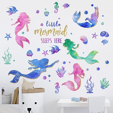 Yovkky Baby Girls Mermaid Wall Decals Stickers, Under The Sea Ocean Creatures...