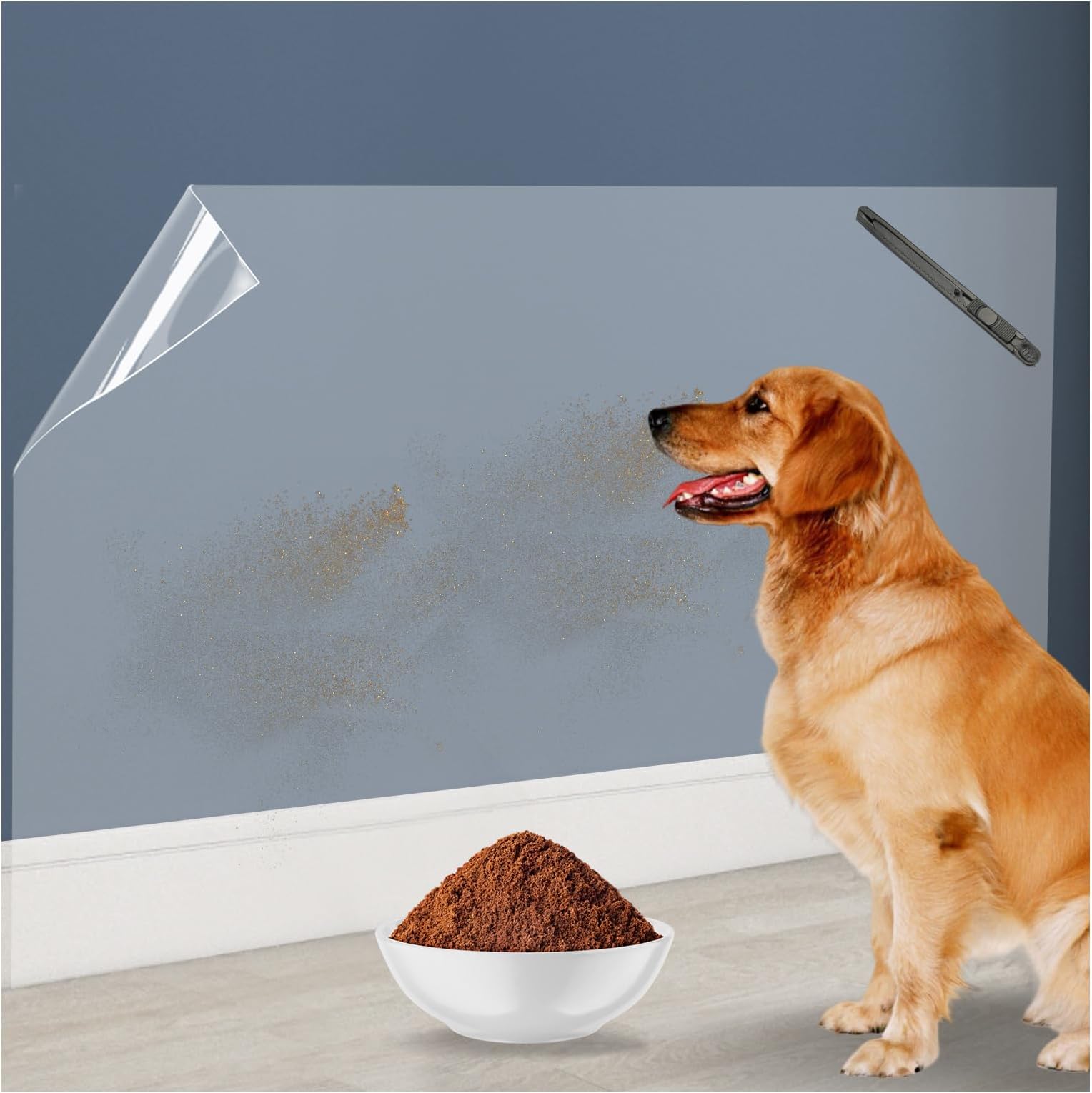 2Pcs Electrostatic Wall Protective Film Set with Film Cutter,Clear Contact Paper Peel and Stick,Transparent Static Cling Protective Film Wall Protector for Furniture Door Trash Can 9.84 FT
