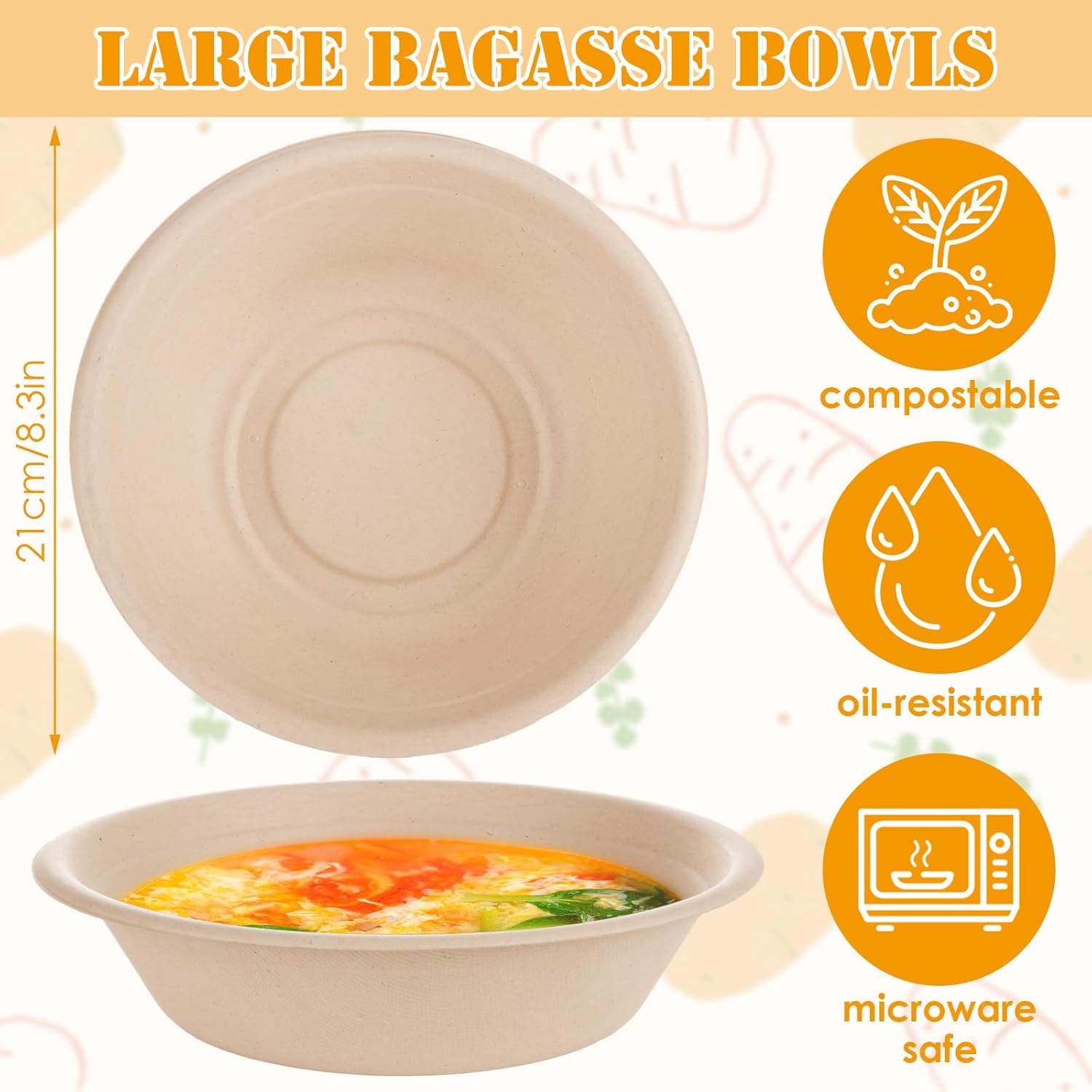 150Pack 32oz Disposable Paper Bowls, Big Paper Bowls, Disposable Meal Prep & Takeout Bowls, Heavy-Duty Bagasse Bowls for Ramen, Hot Soup, Salad & Large Portions, Microwave & Freezer Safe