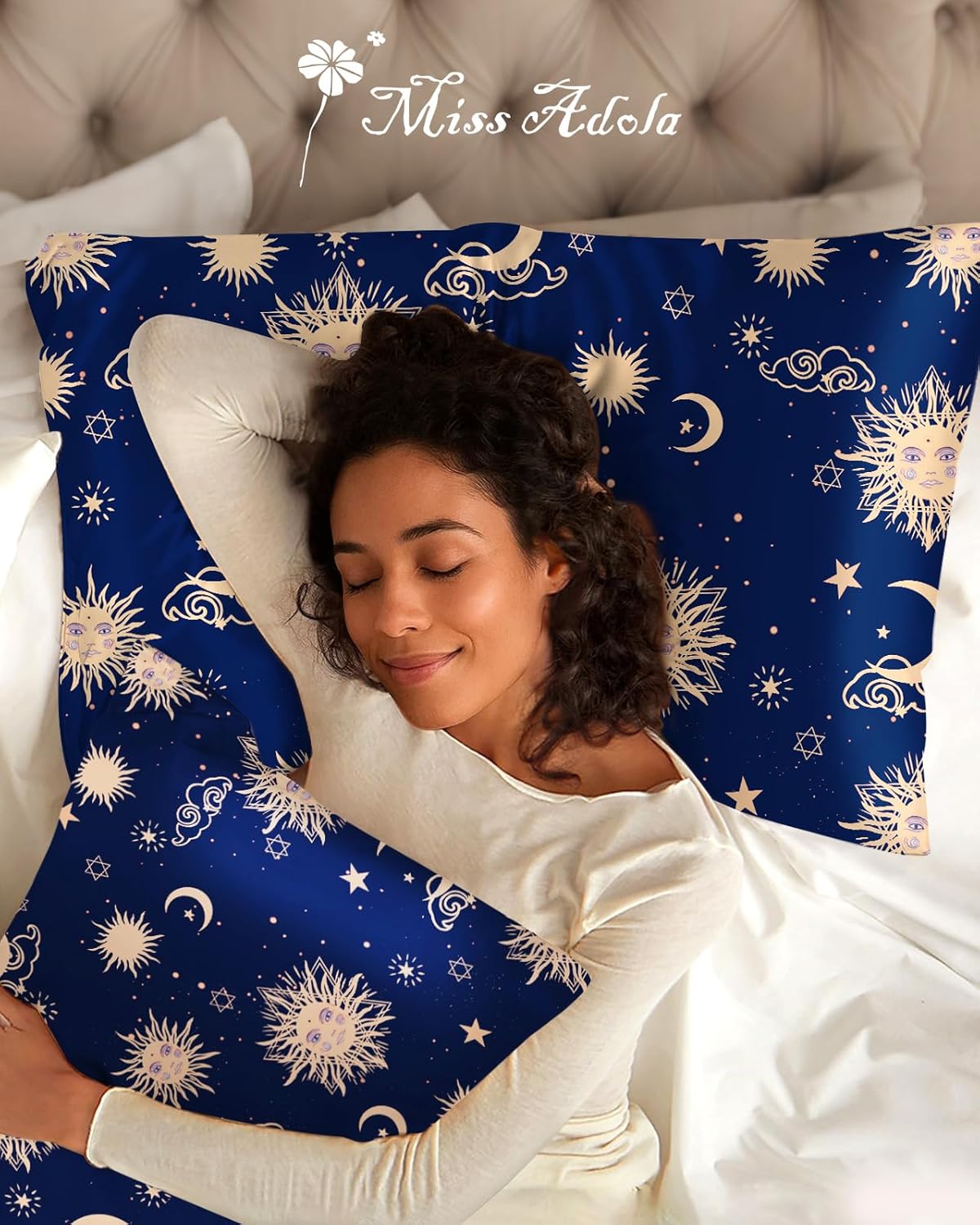 Miss Adola Silk Pillowcase 2 Pack - Pillow Cases 20" x 30" Queen Size Set of 2 for Hair and Skin Smooth Soft Breathable with Hidden Zipper Cooling Pillow Covers for Sleeping,Sun Moon Sign