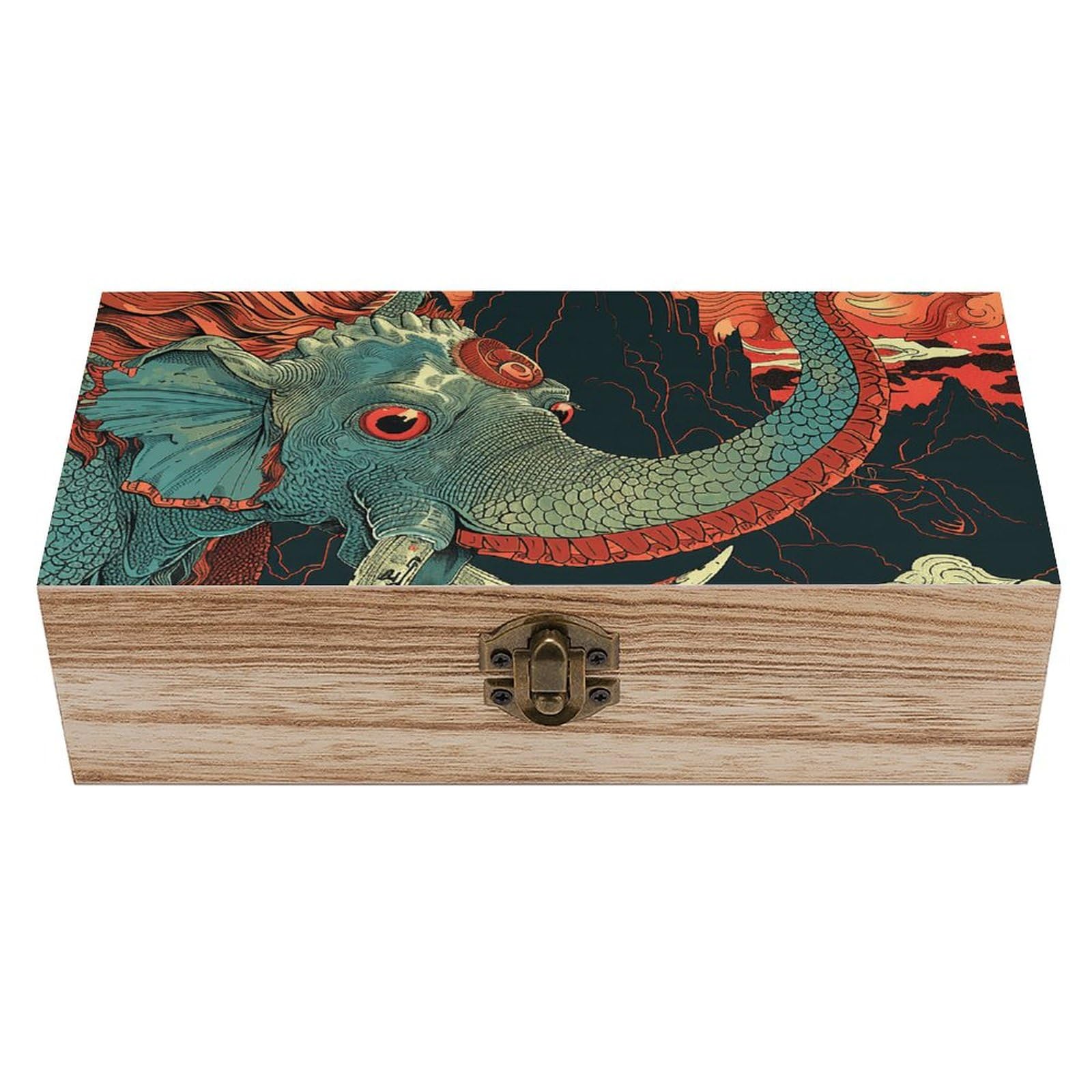 NTVOWPZO Wooden Storage Box Dark Blue Elephant Wood Gift Box with Hinged Lid Vintage Decorative Boxes Jewelry Memory Box for Jewelry Art Hobbies Home Storage Treasure Keepsake Gift