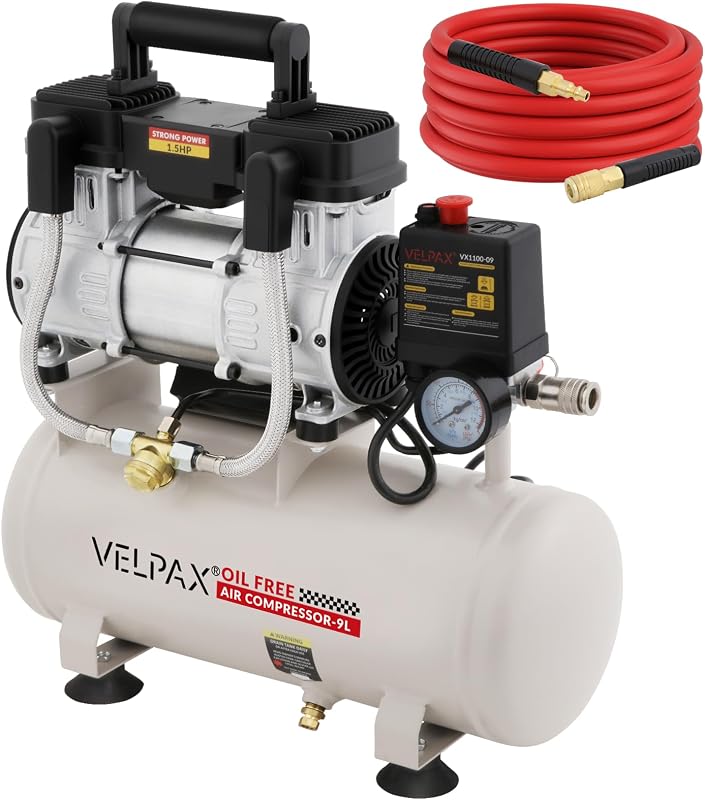 Compresor de aire ultra silencioso, solo 60 dB, tanque de 2,4 galones, sin aceite, 110 V/60 Hz 1,5 HP, 6,71 CFM@115 PSI, compresor de aire perfecto para pintura en aerosol, reparación de automóviles, inflado de neumáticos, clavado de carpintería