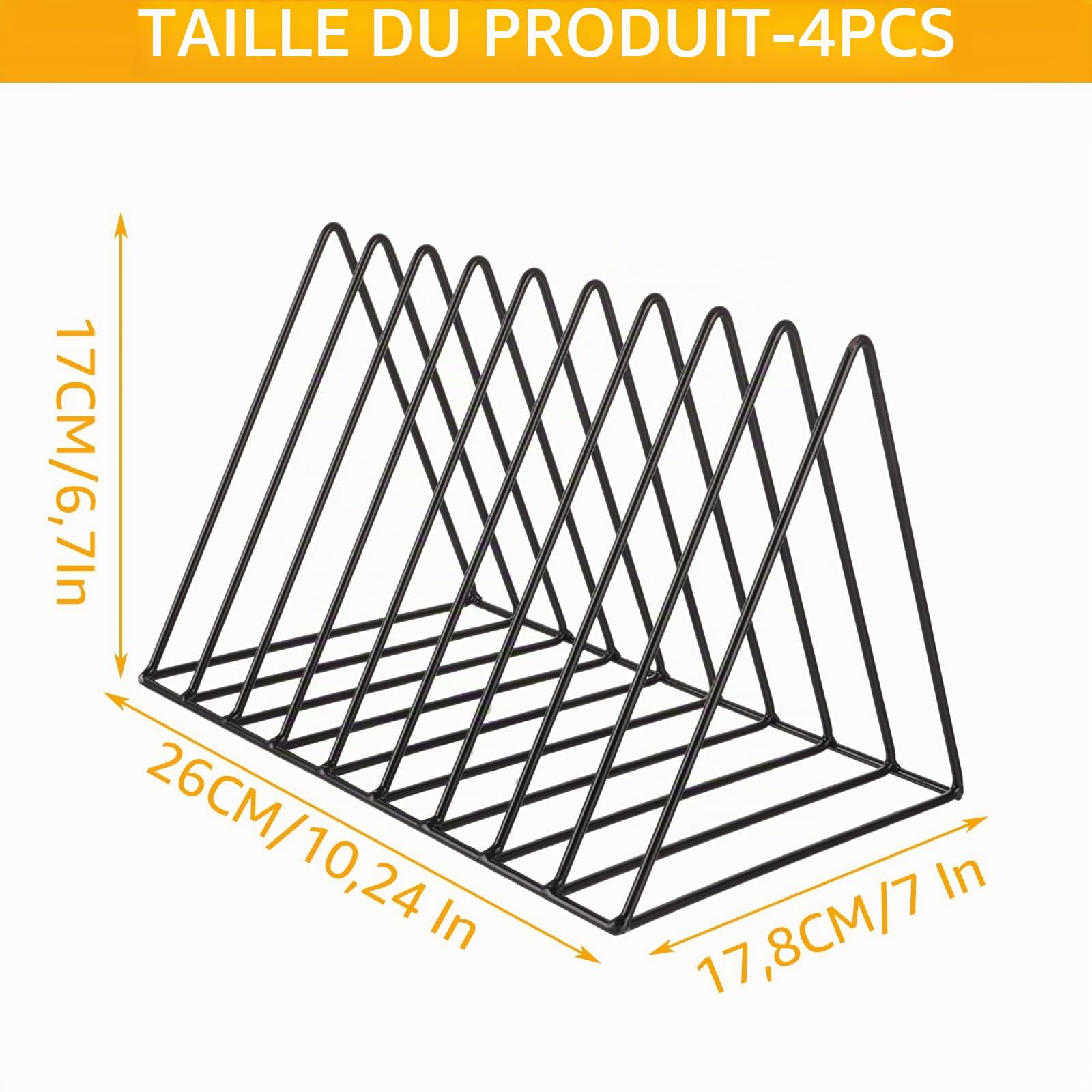 Lot de 4 Rangement/Étagère vinyle Porte-magazines, Noirs, en métal, 9 emplacements, triangulaire, Support à disques Magazines Livres | Déco