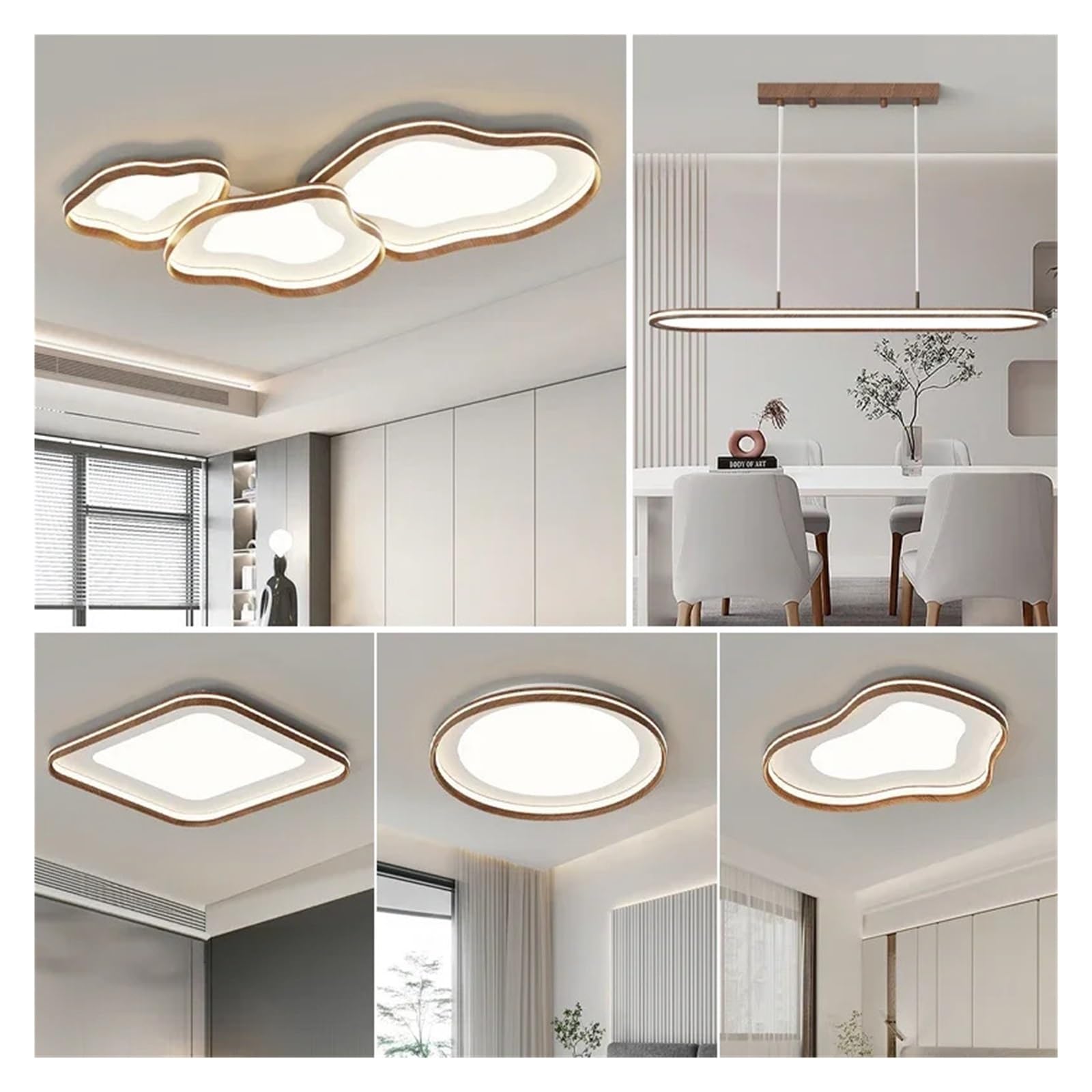 Walnut Wood Grain Living Room Rectangular Lights Modern Minimalist Ceiling Lamp Home Decor Bedroom Indoor Lighting Fixtures