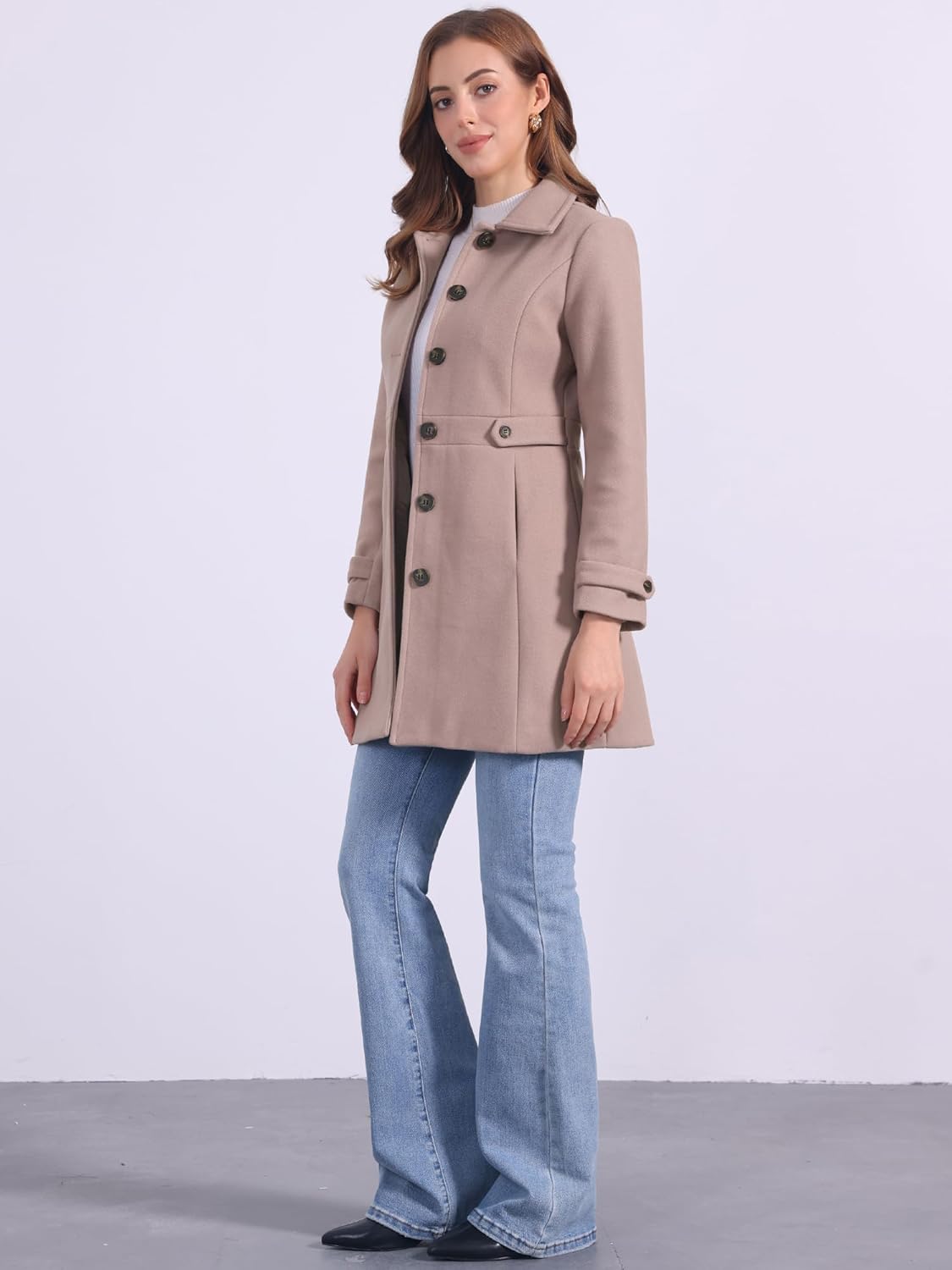 Allegra K Women's Winter Classic Outwear Overcoat with Pockets Single Breasted Pea Coat - Image 3