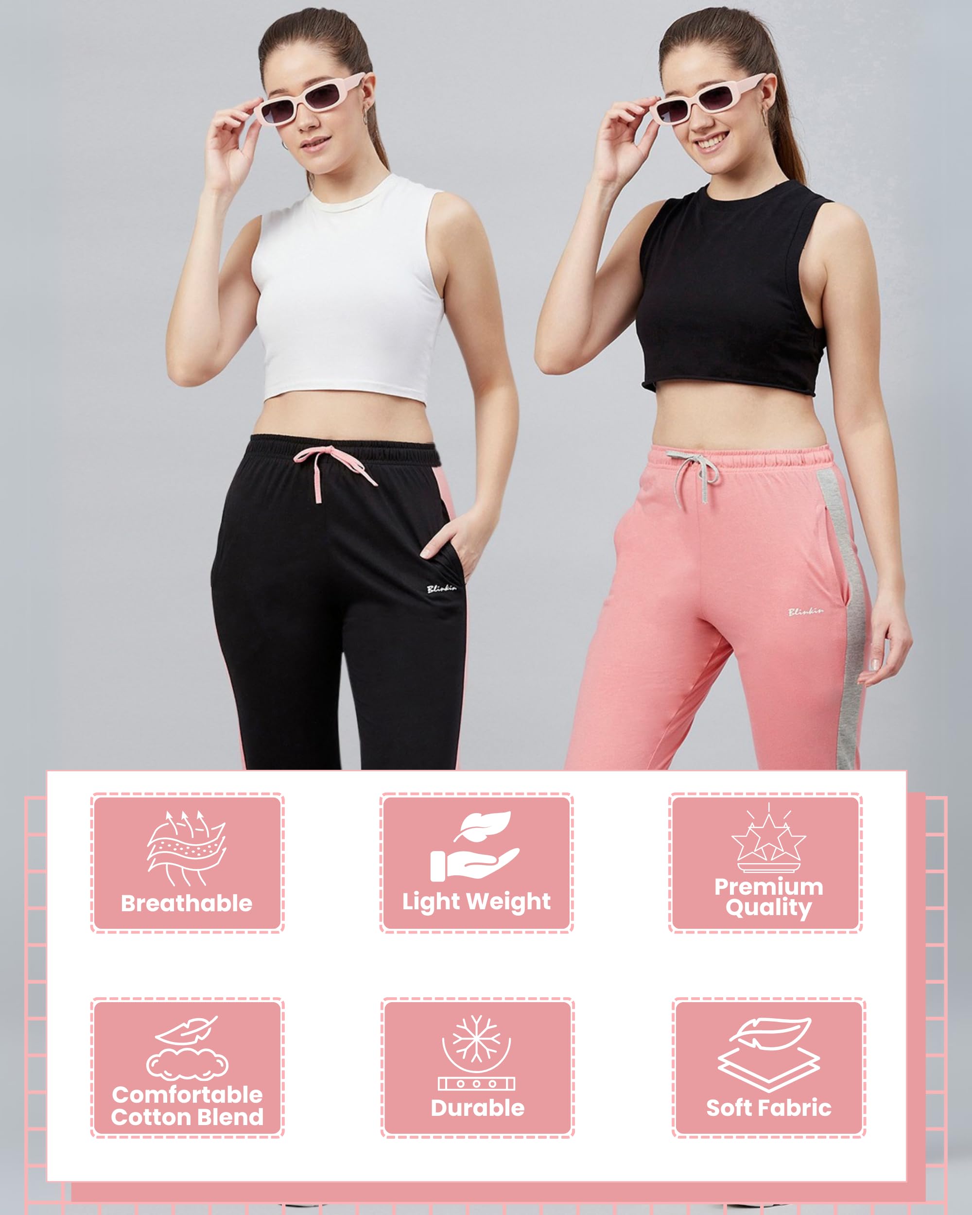 BLINKIN Women Mid Rise Cotton Pajamas Combo, Pack of 2-The Ultimate Relaxed Fit Track Pants : Ideal Lower for Night Wear & Comfort Wear (combo-905,Black|Pink,Size_3XL) - Image 6 thumbnail