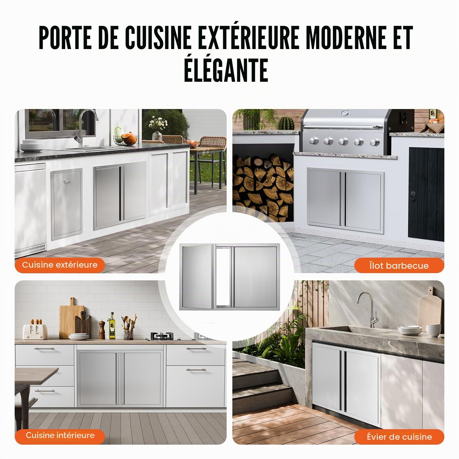 VEVOR Porte d'Accès pour Barbecue Double 914x610x45 mm Inox Poignée Encastrée