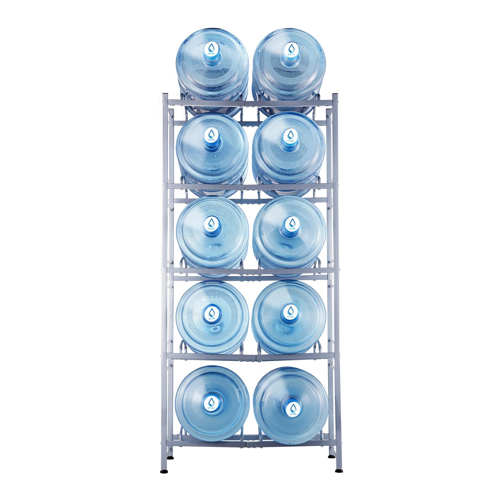VEVOR Rack à Bonbonnes à 5 Niveaux et 2 Rangées, Support Bouteille d’Eau de 18,9 L, Capacité 10 Pièces, Range Bonbonnes d’Eau Solide, Rangement pour Garde-Manger, Cuisine, Bureau, Salon, Usine