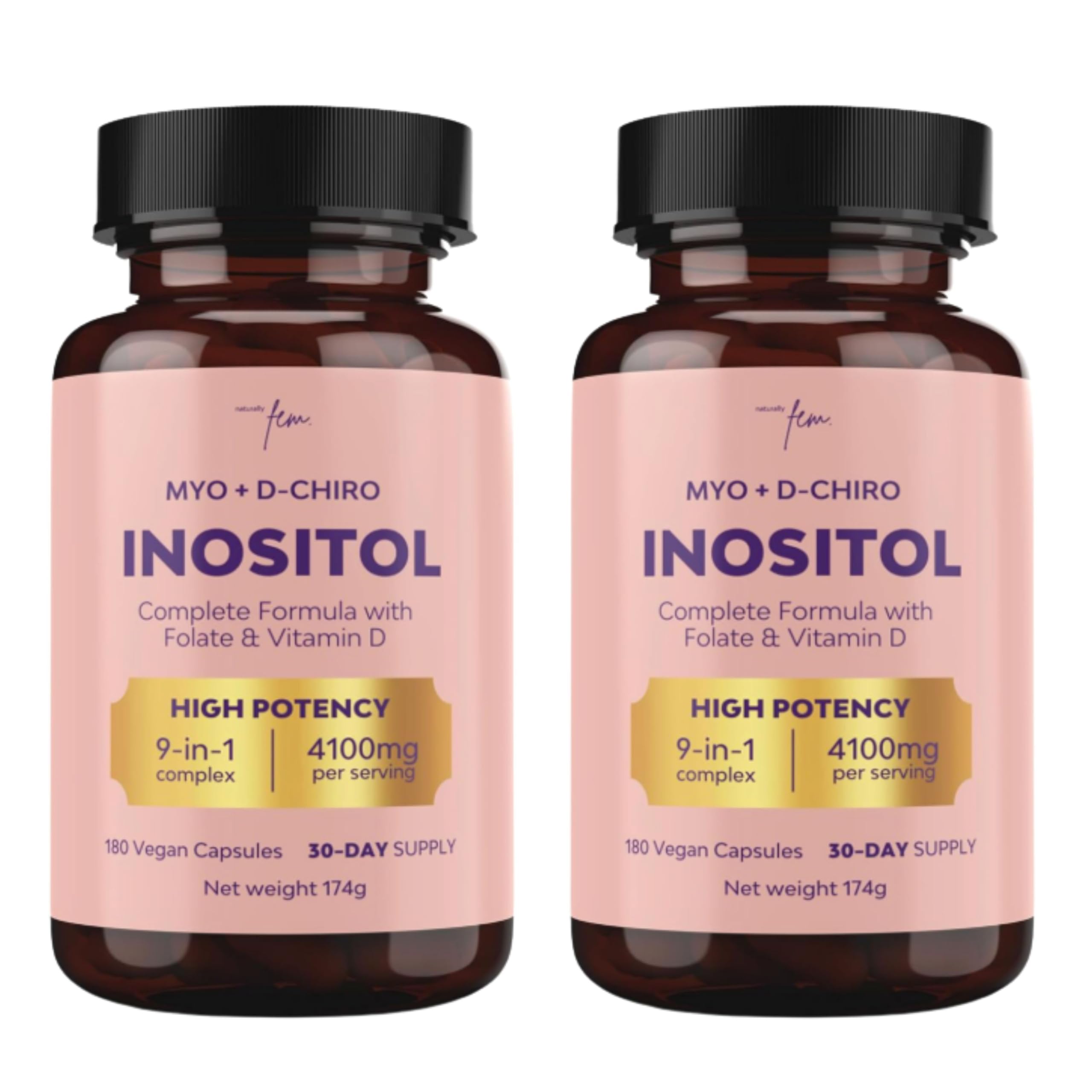 Myo- & D-Chiro-Inositol Komplex 4100 mg – 2er-Bundle für 2 Monate Versorgung – 9-in-1 mit aktivem Folat (5-MTHF), Chrom, Zink, Vit. B6, B12 & D3 – Vegan & ohne Zusätze – 360 Kapseln