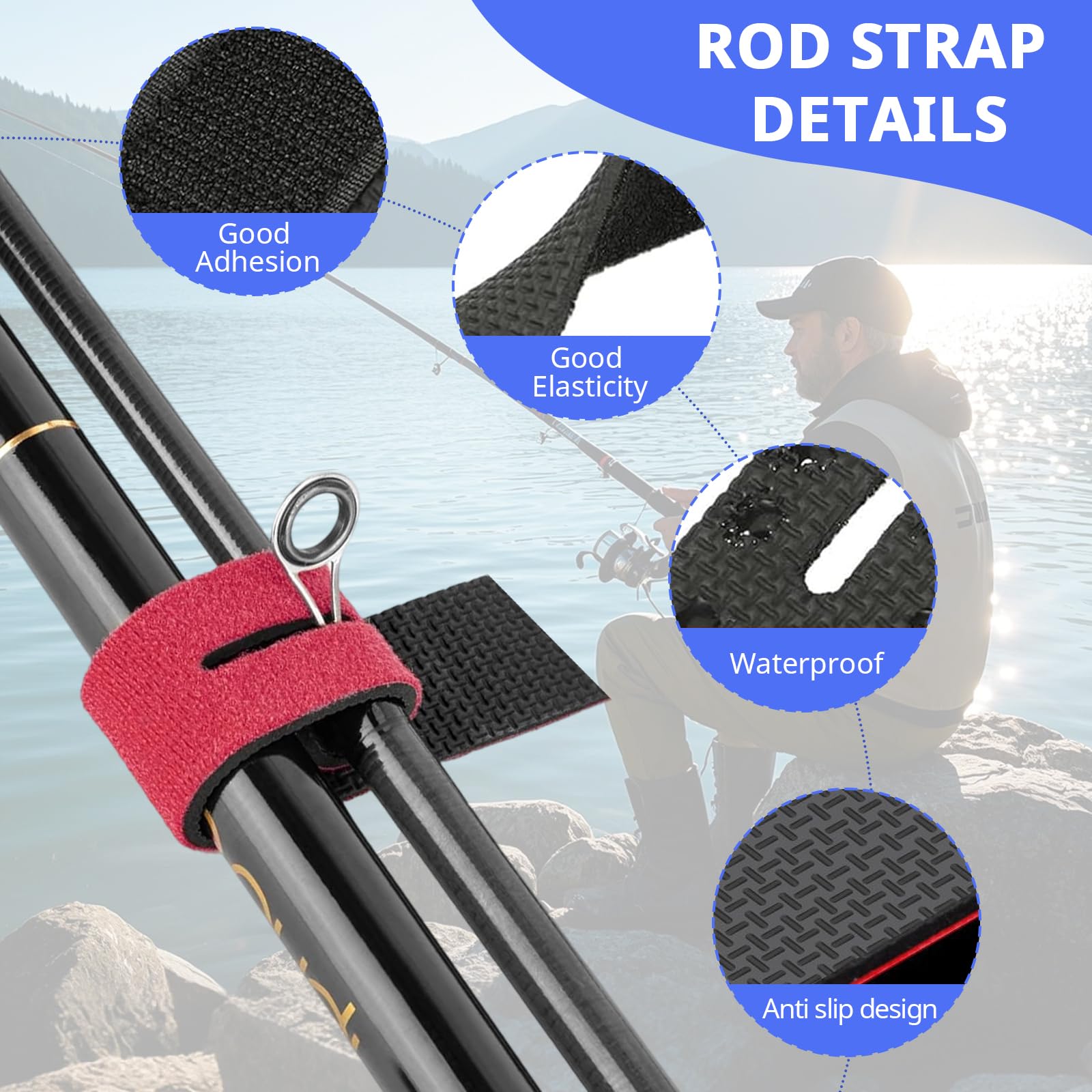 PATIKIL – 12 Cinghie Elastiche Per Canna Da Pesca, 20 Cm, Multicolore (nero, Blu, Rosso), Spessore 4mm, Per Fissaggio Aste E Bastoni - 3