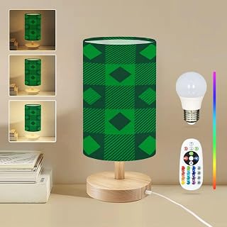 Round Table Lamp for Bedroom St Patrick s Day Tartan Plaid Scottish Scottish cage Traditional Beside Lamps Desk lamp with Wood Base Nightstand Lamps for Nursery Living Room Home Decor