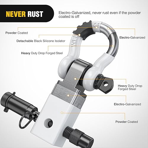 Miniatura 126 de Nilight Receptor de enganche de grillete de 2 pulgadas, 45000 libras, resistencia a la rotura, grillete de anillo en D de 3/4 pulgadas con pasador